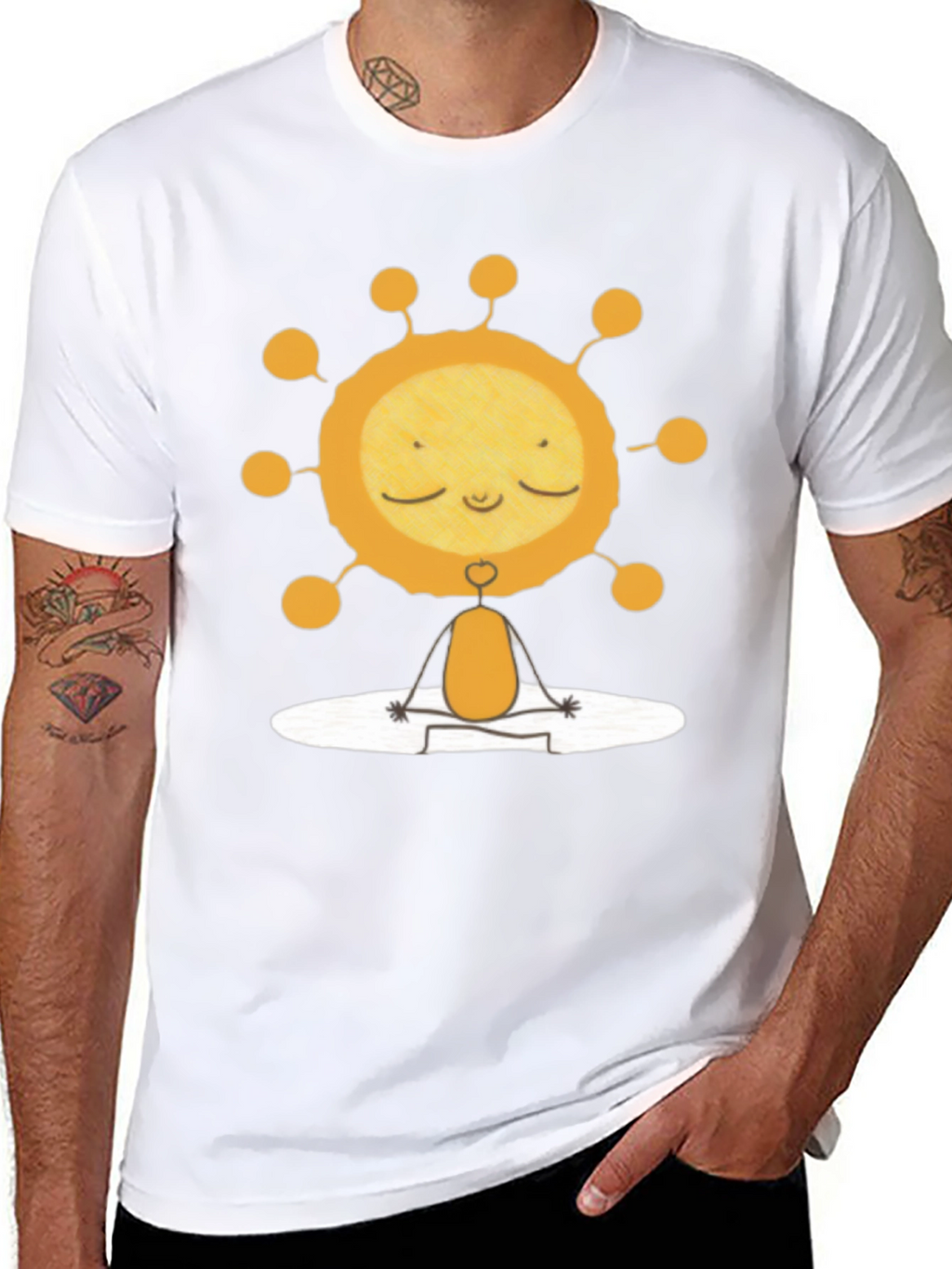Meditating Sun Graphic Tee - Black Cotton T-Shirt