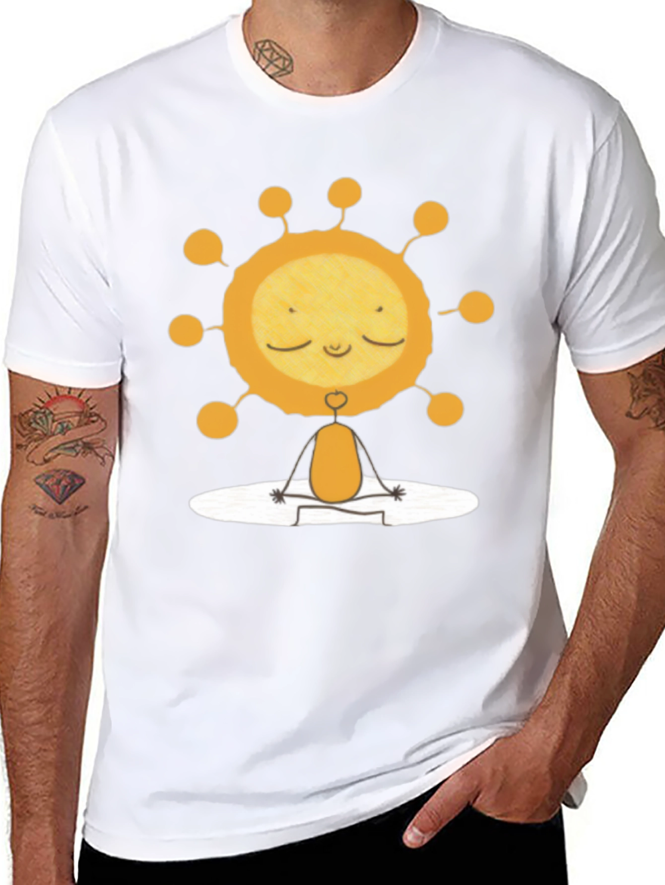 Meditating Sun Graphic Tee - Black Cotton T-Shirt
