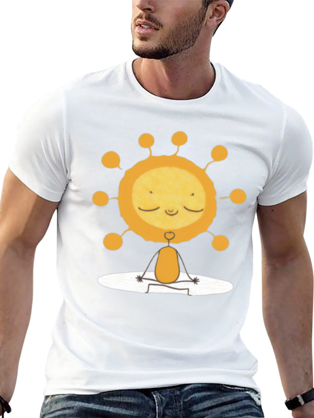 Meditating Sun Graphic Tee - Black Cotton T-Shirt