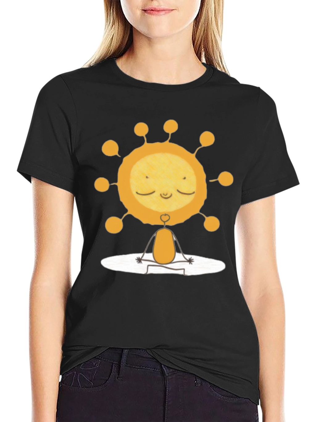 Meditating Sun Graphic Tee - Black Cotton T-Shirt