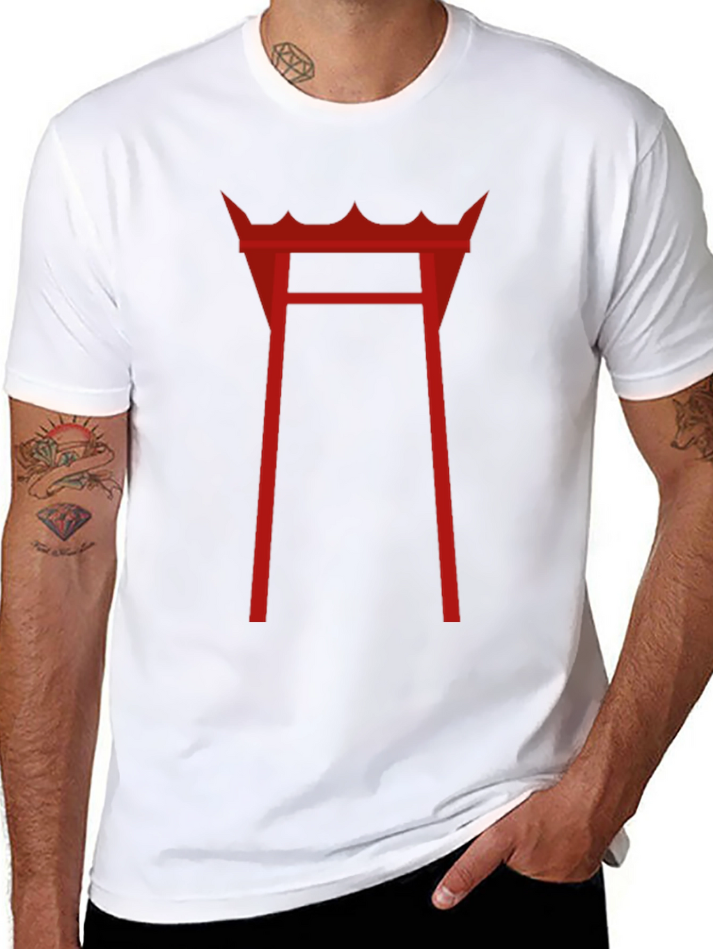 Red Torii Gate Graphic T-Shirt - Black