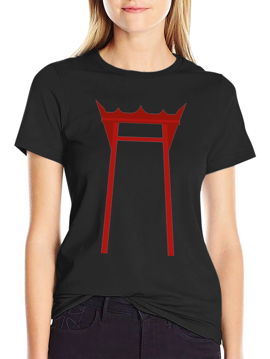 Red Torii Gate Graphic T-Shirt - Black