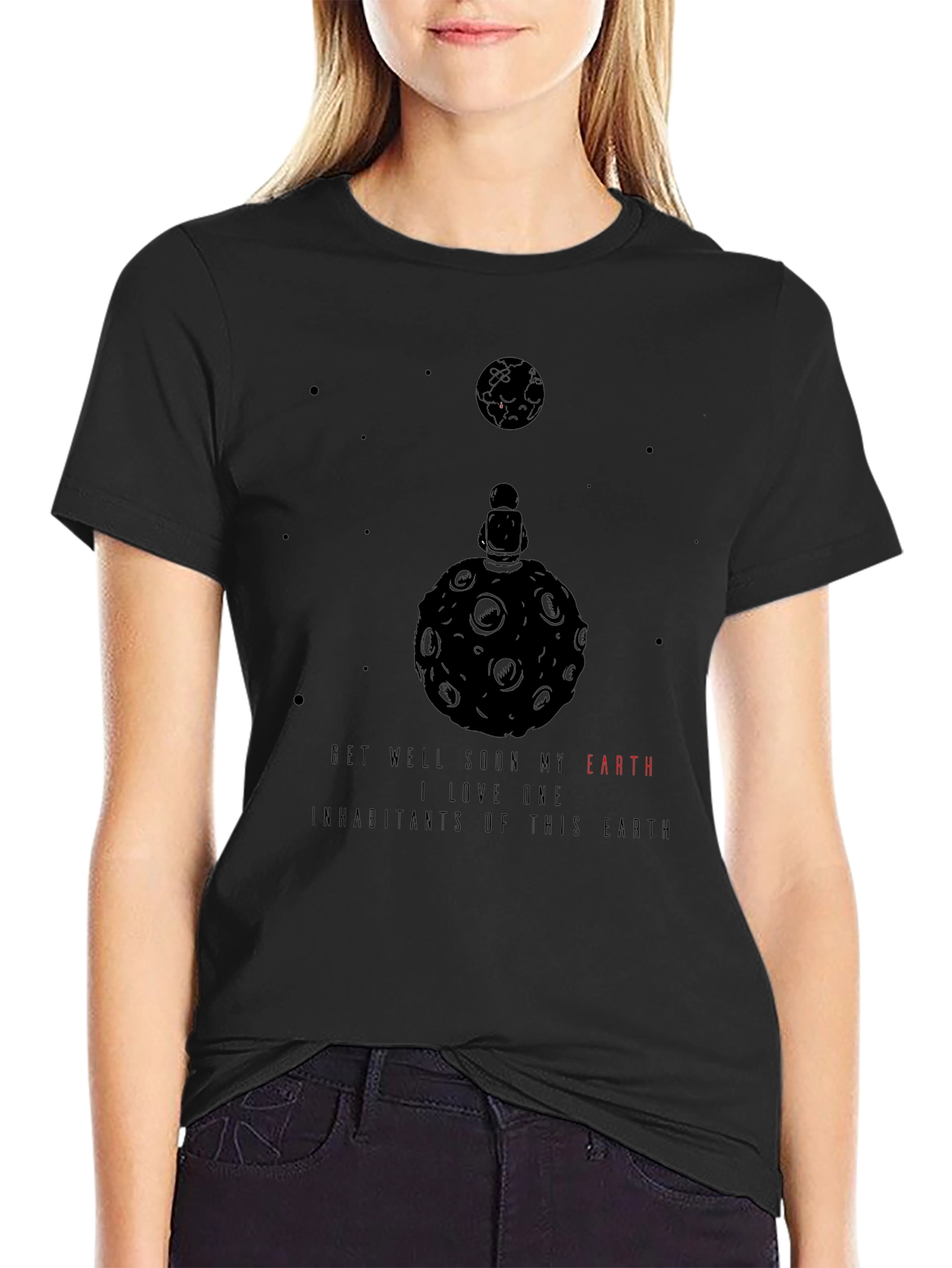 Earth Lover Black T-Shirt - Get Well Soon Message