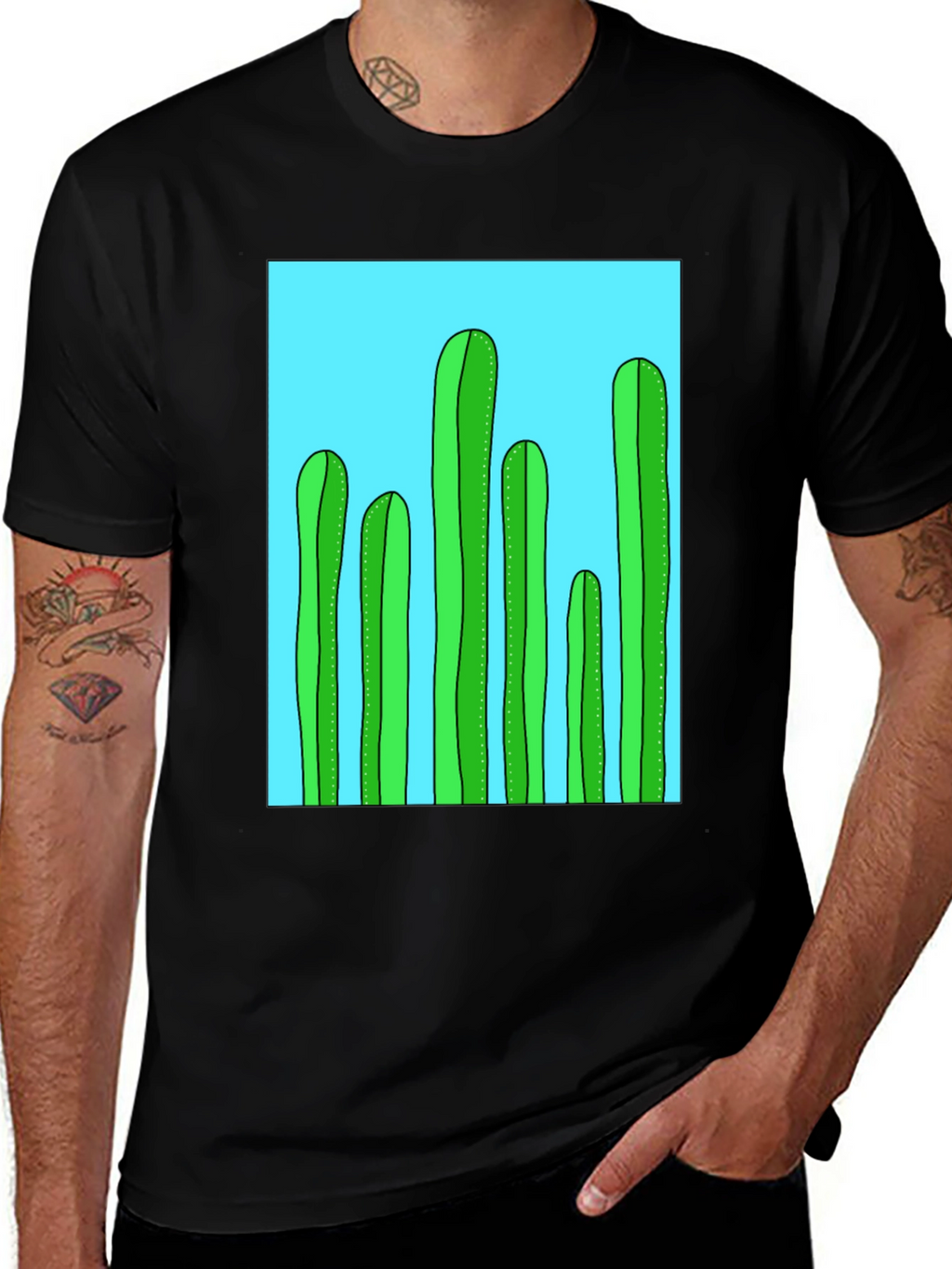 Cactus Graphic Tee - Black Cotton T-Shirt
