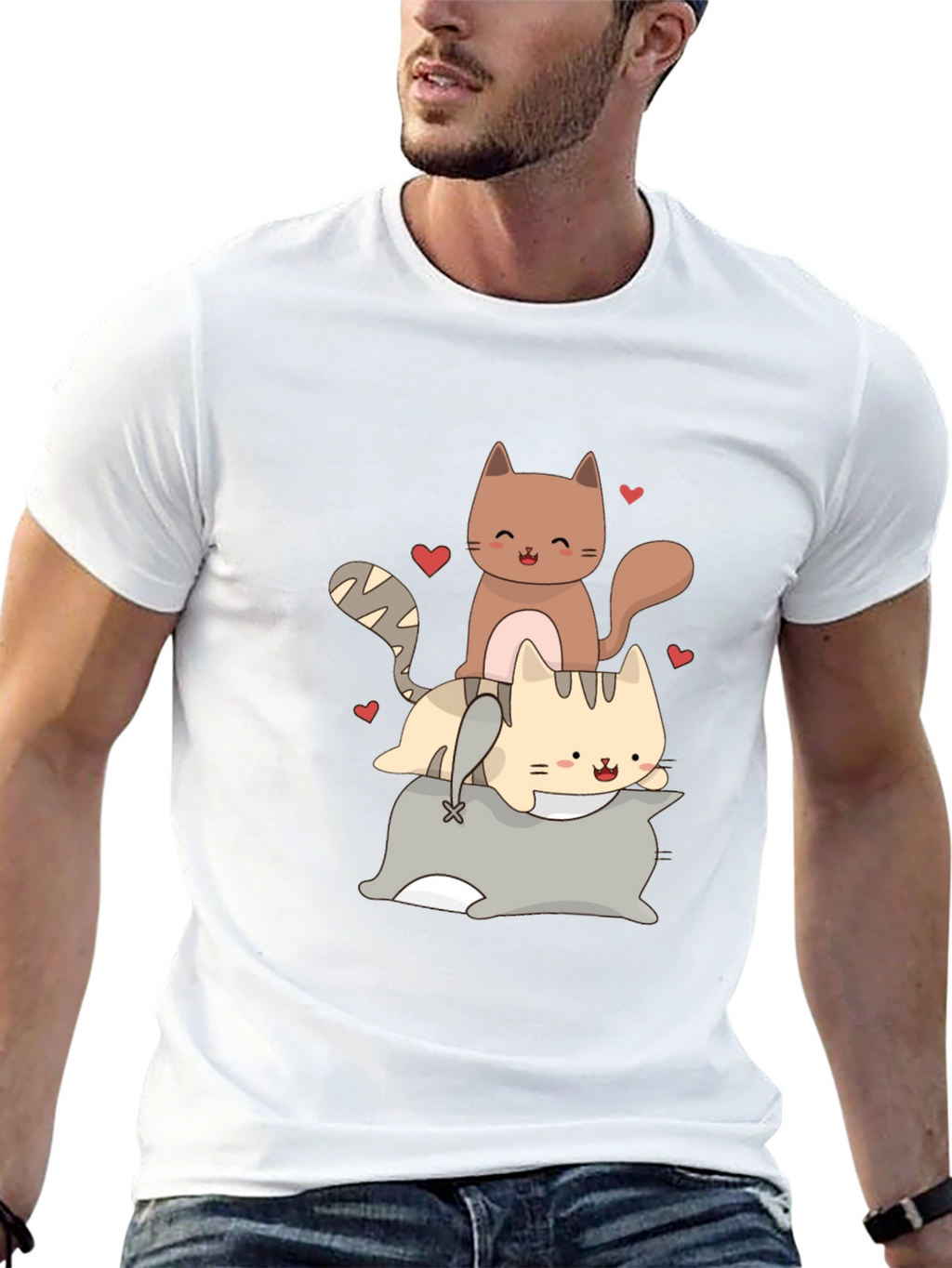 Cute Cats Stacked on Pillow Graphic Tee
