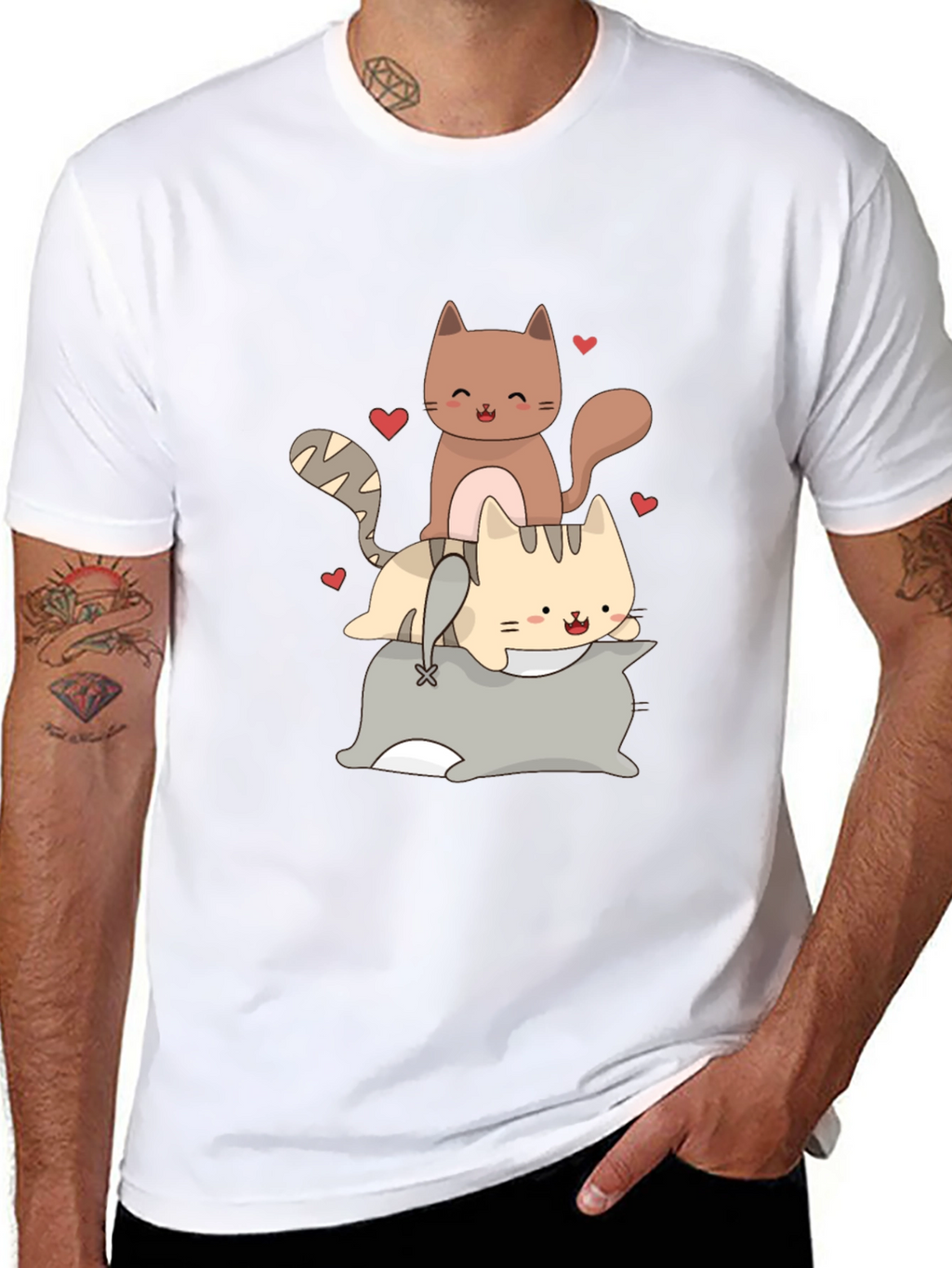 Cute Cats Stacked on Pillow Graphic Tee