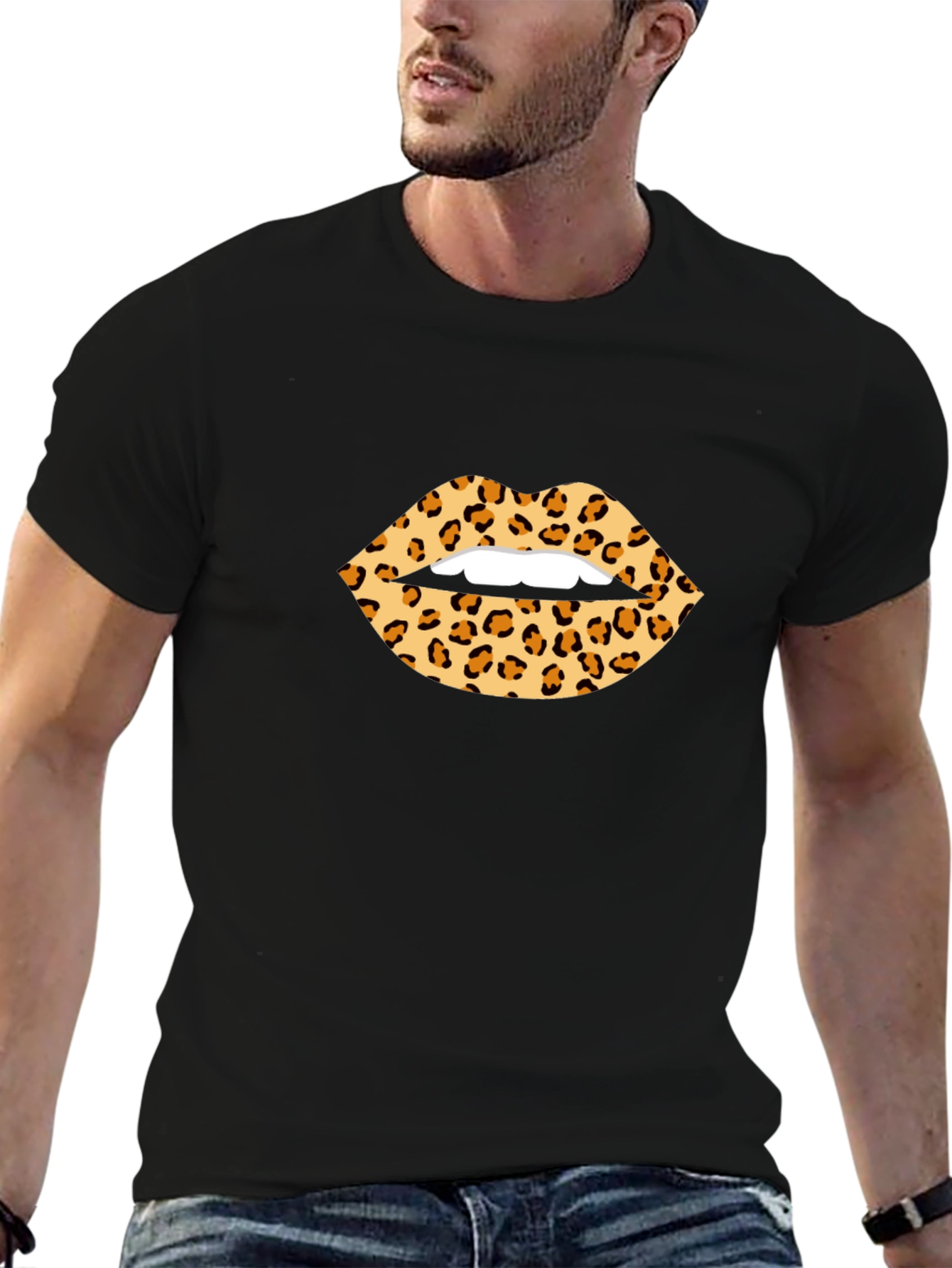 Leopard Print Lips Graphic Tee - Black T-Shirt