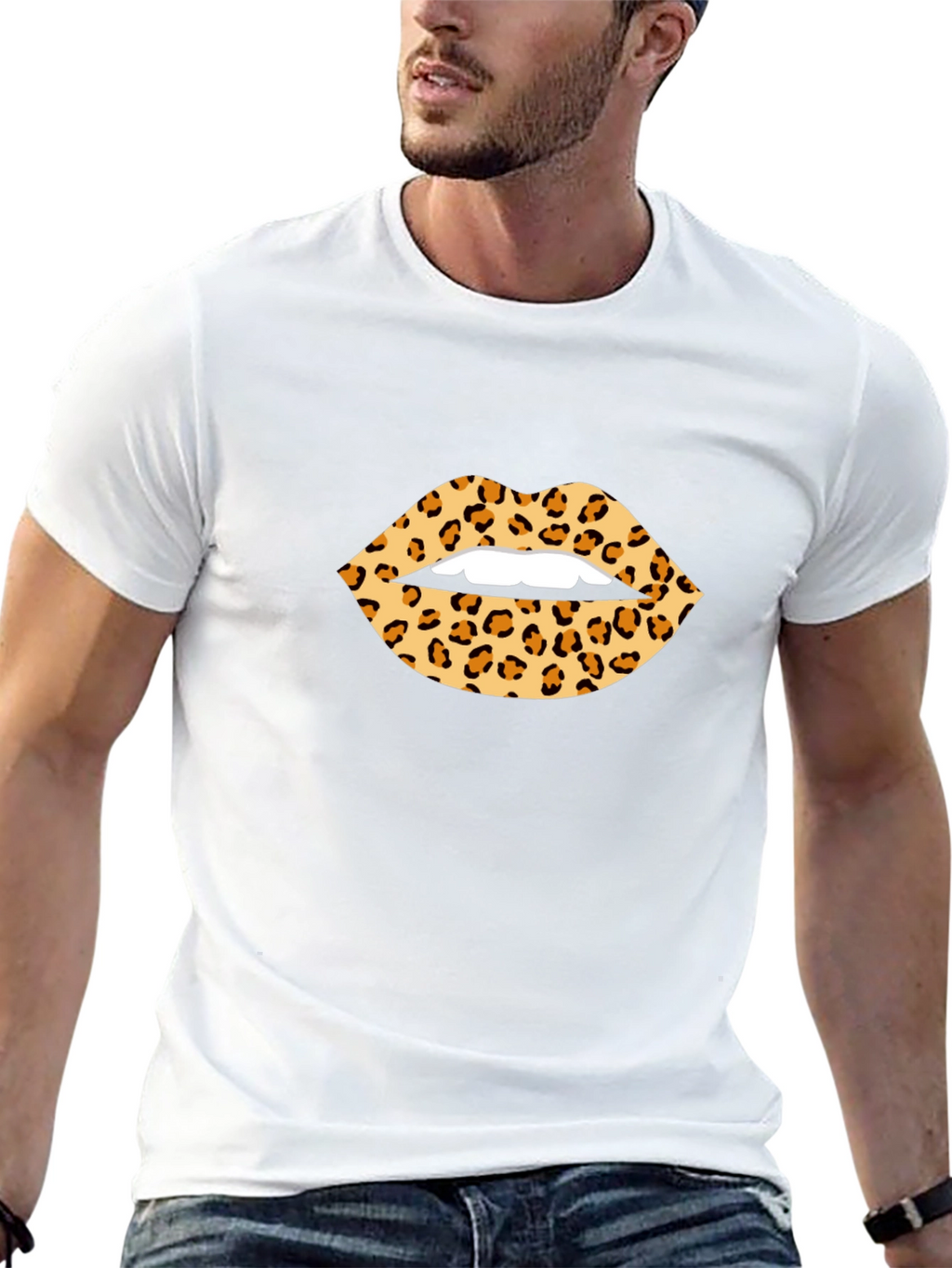 Leopard Print Lips Graphic Tee - Black T-Shirt