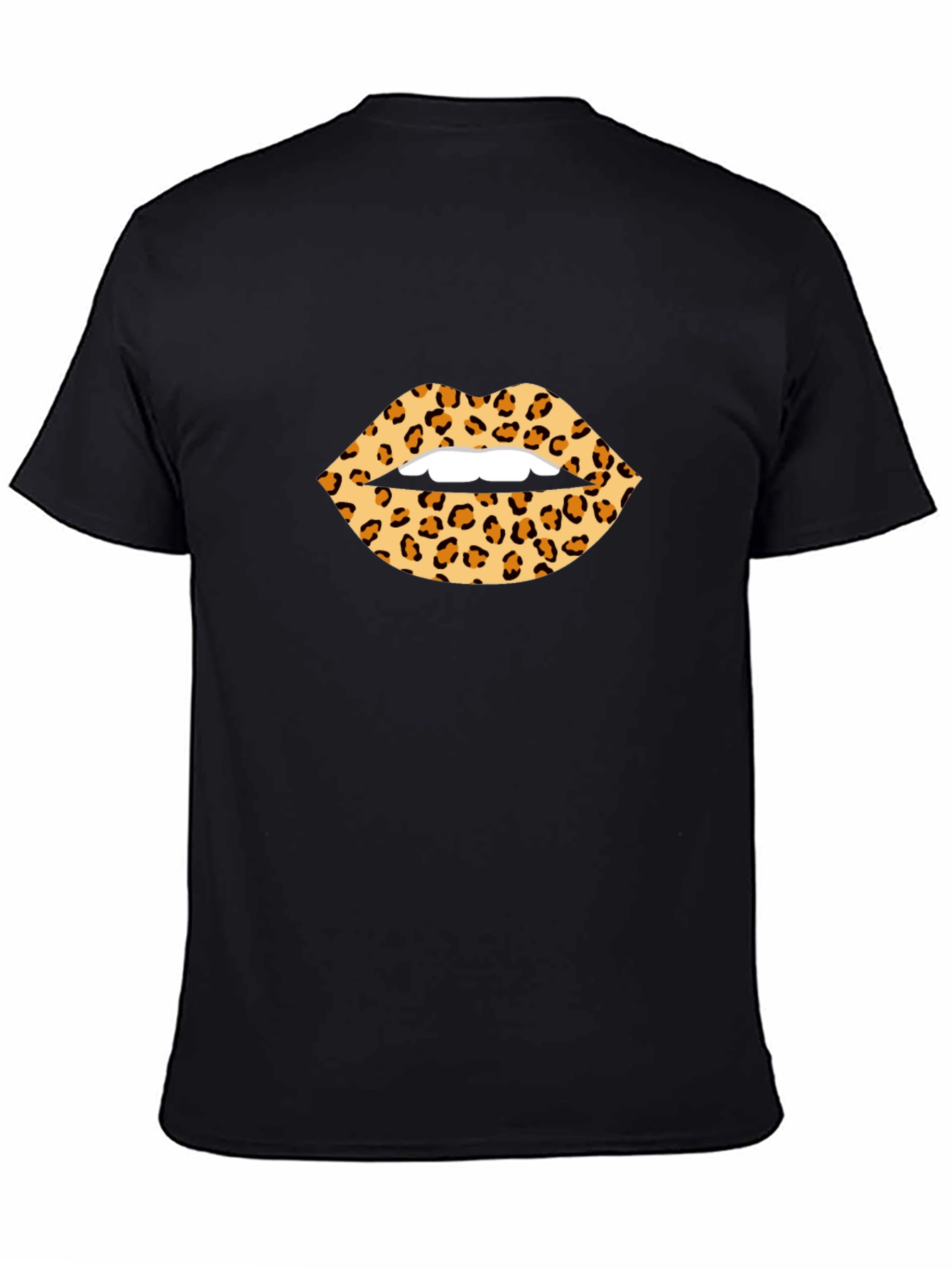 Leopard Print Lips Graphic Tee - Black T-Shirt
