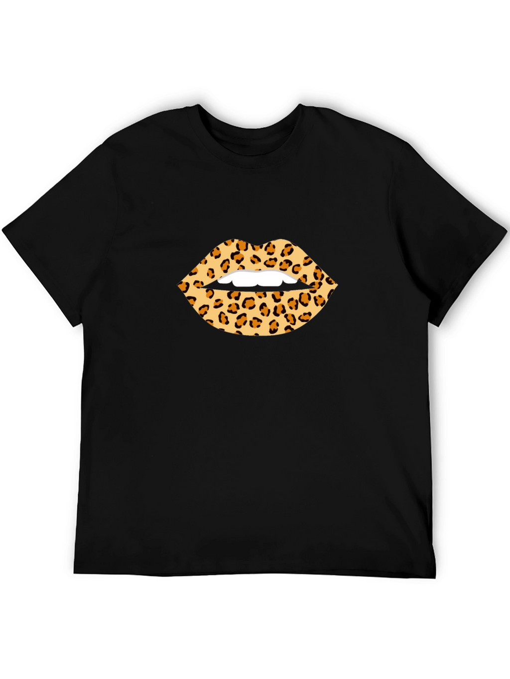 Leopard Print Lips Graphic Tee - Black T-Shirt