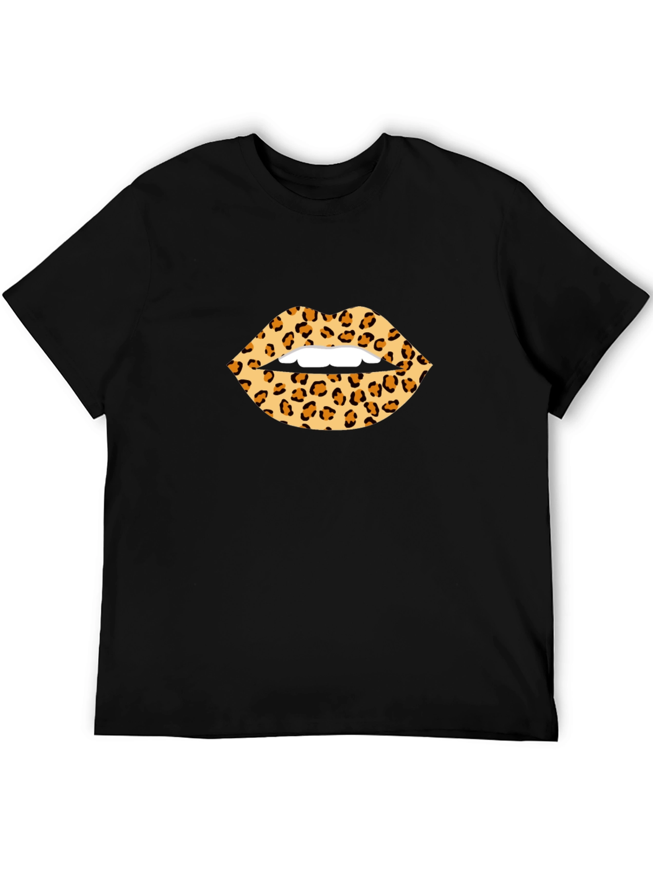 Leopard Print Lips Graphic Tee - Black T-Shirt