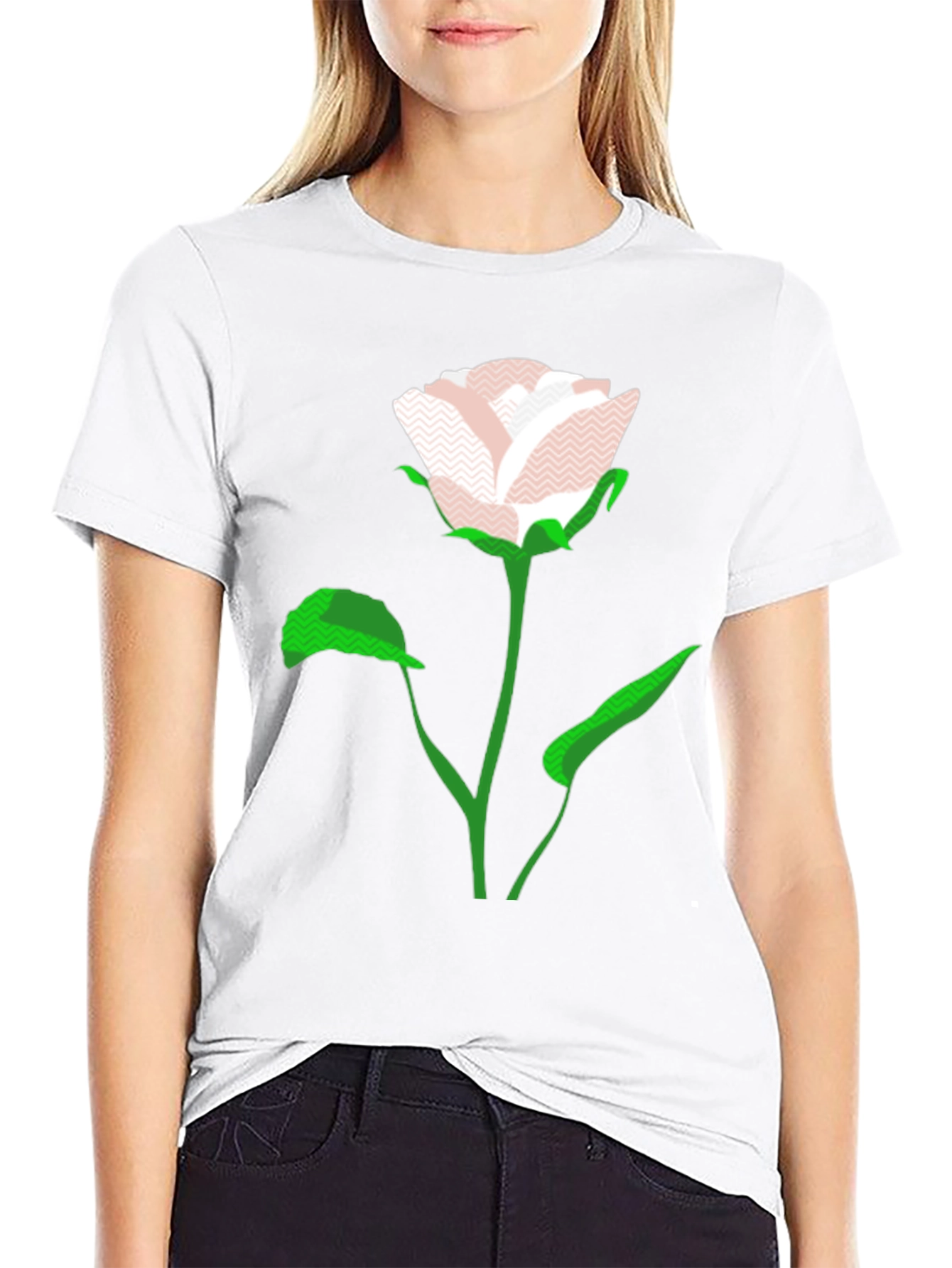 Modern Rose Graphic Black T-Shirt