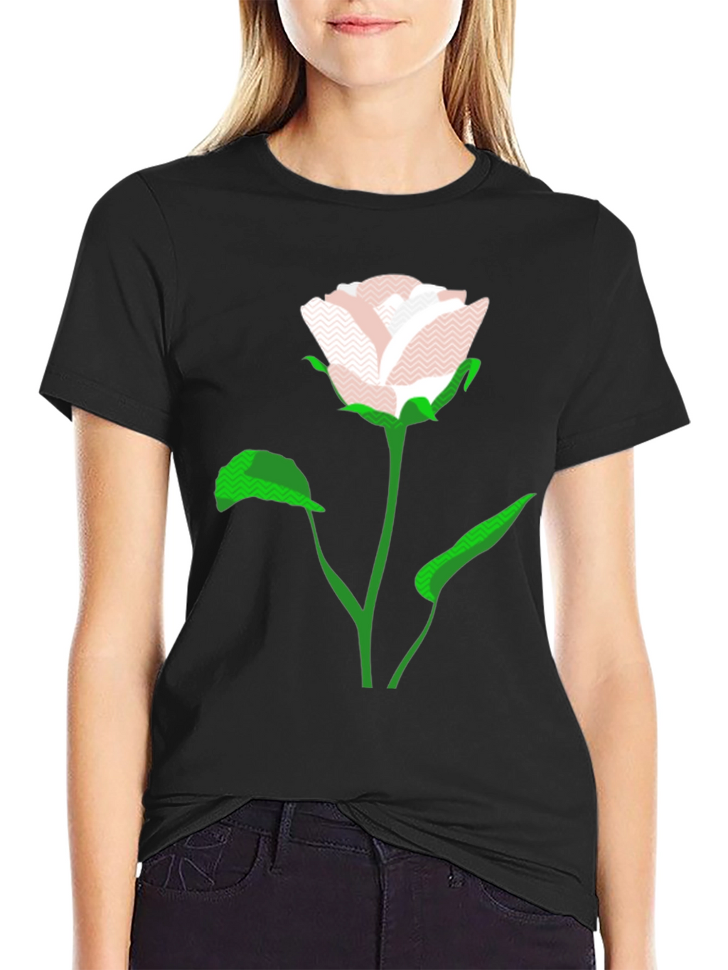 Modern Rose Graphic Black T-Shirt