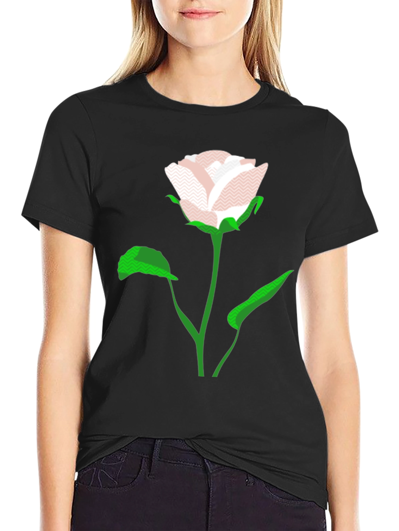 Modern Rose Graphic Black T-Shirt