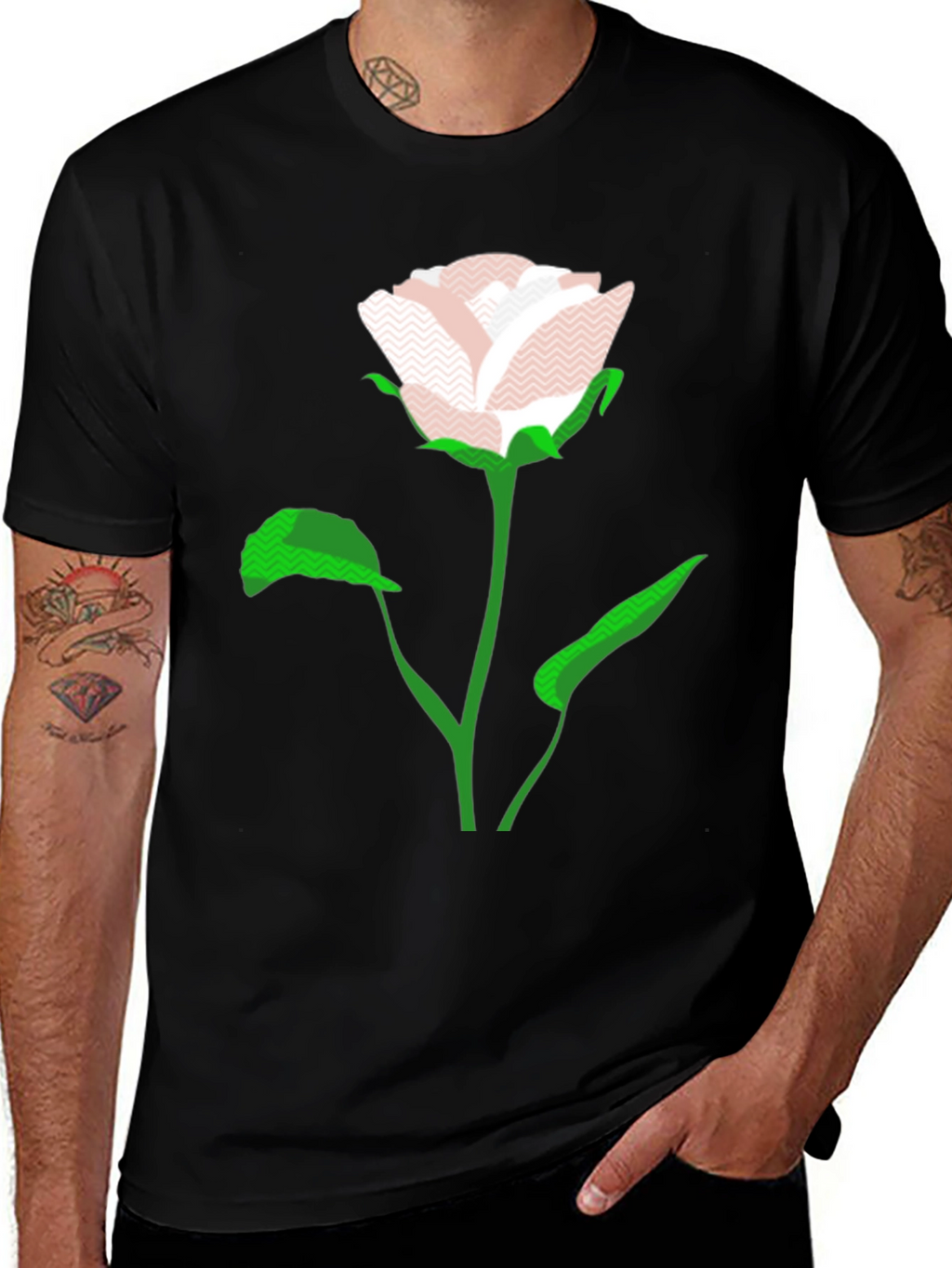 Modern Rose Graphic Black T-Shirt