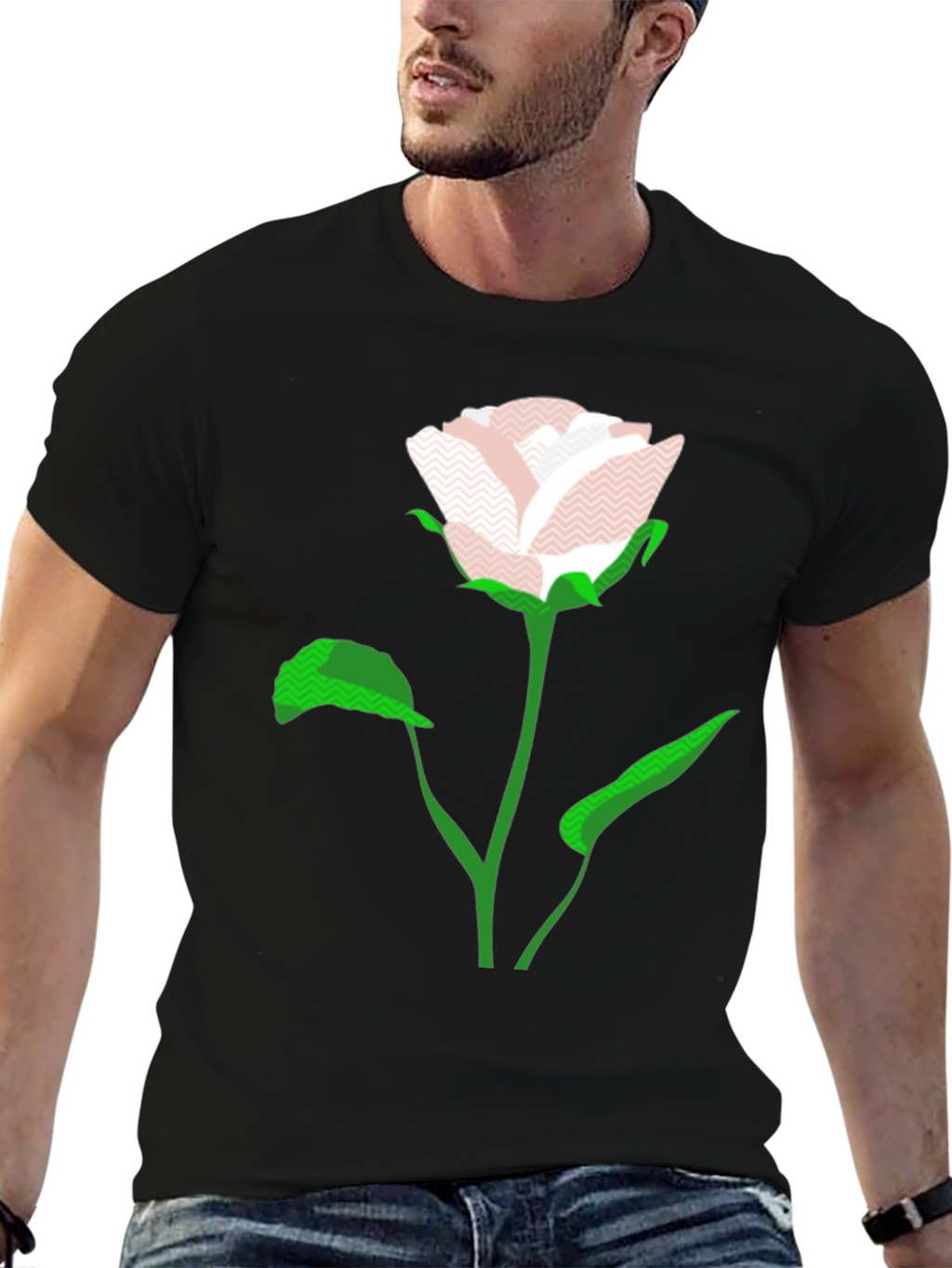 Modern Rose Graphic Black T-Shirt