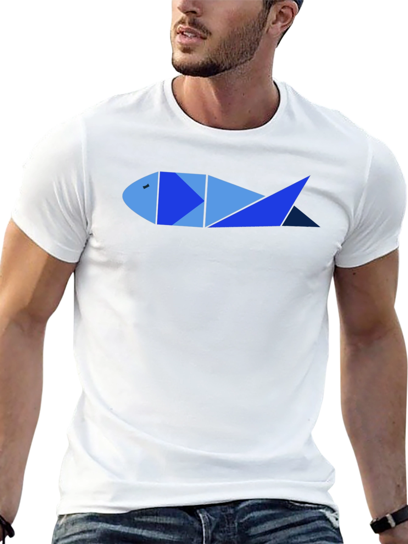 Geometric Fish Graphic Tee - Cool Mens Black T-Shirt