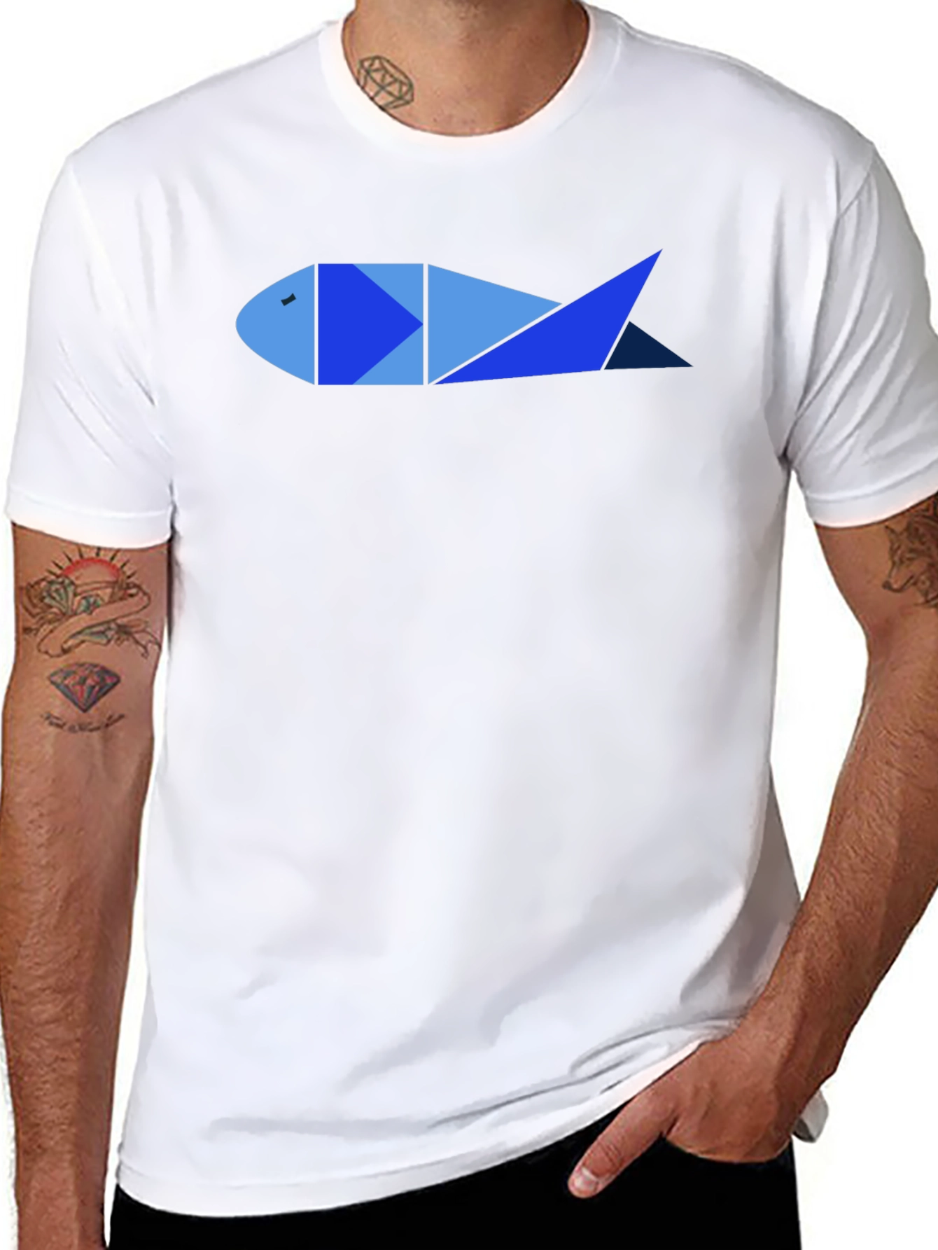 Geometric Fish Graphic Tee - Cool Mens Black T-Shirt