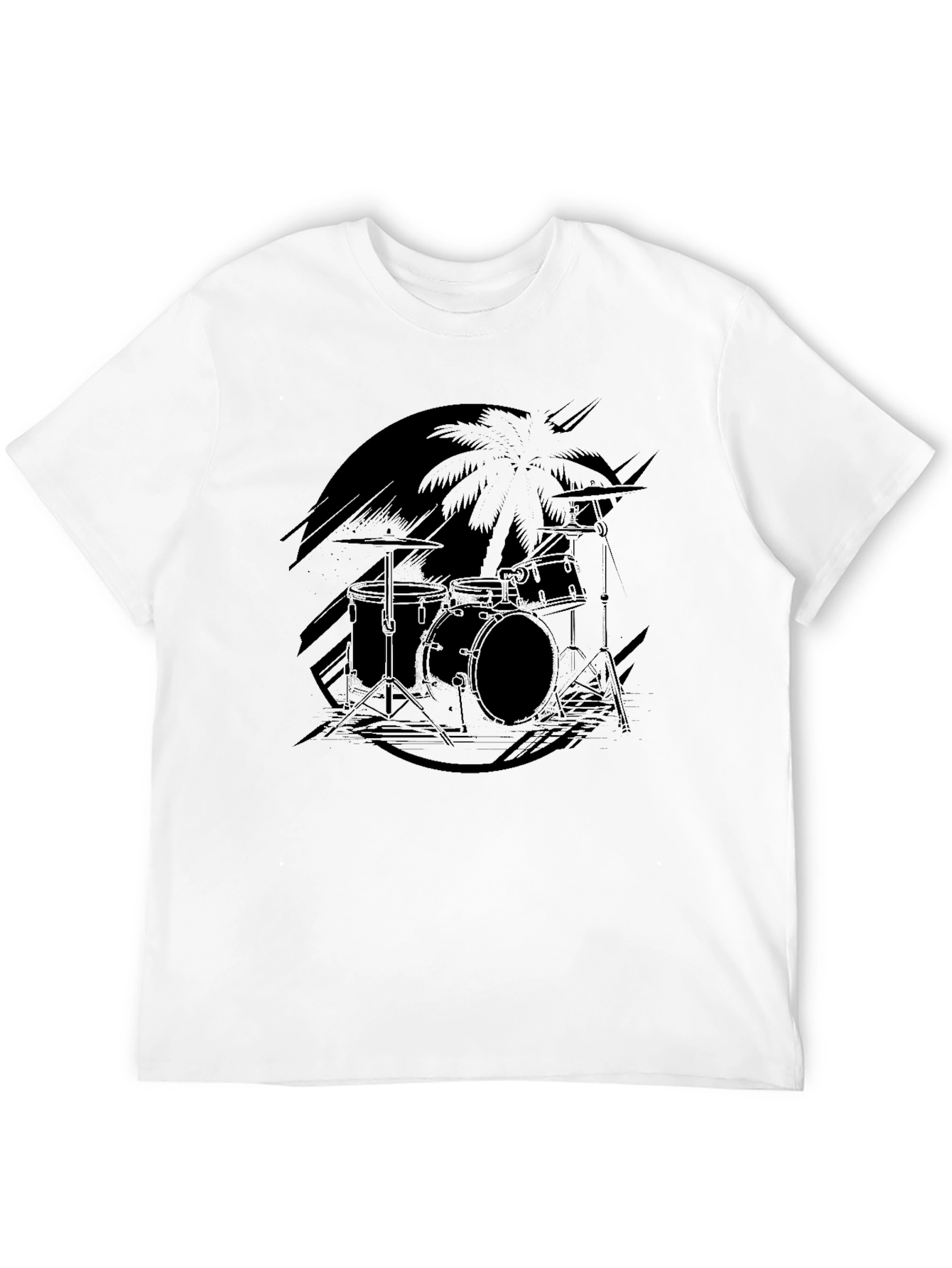 Black Drum Set Palm Tree Graphic Tee