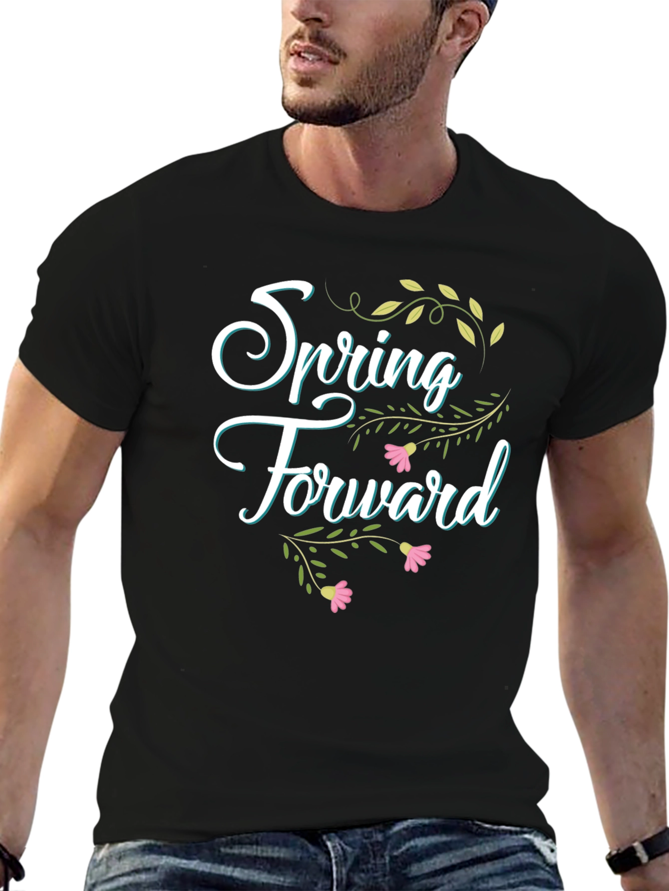 Spring Forward Graphic Tee - Black Cotton