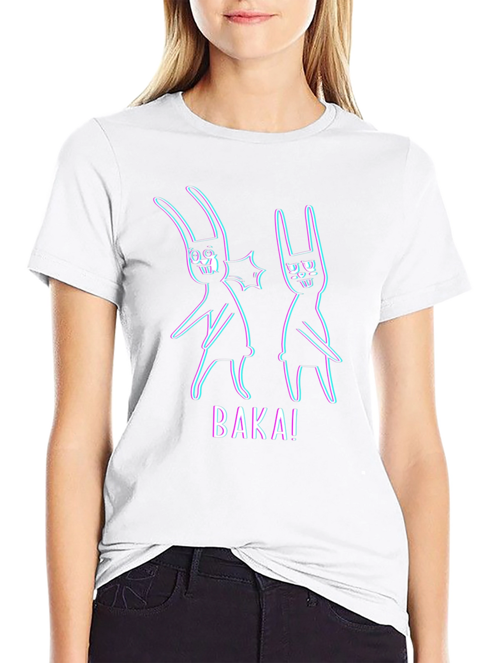 Baka! Anime Bunny Graphic Tee - Black