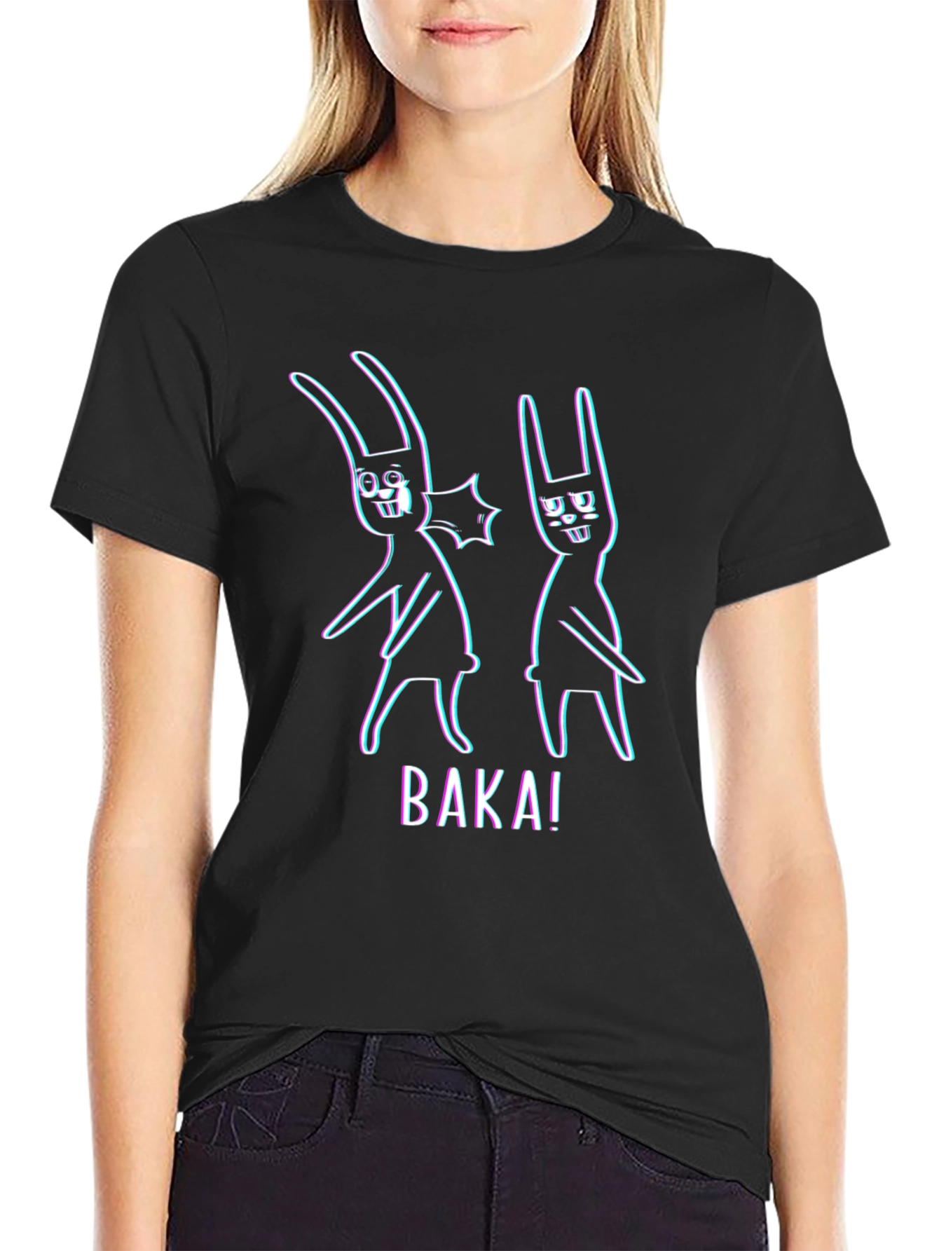 Baka! Anime Bunny Graphic Tee - Black