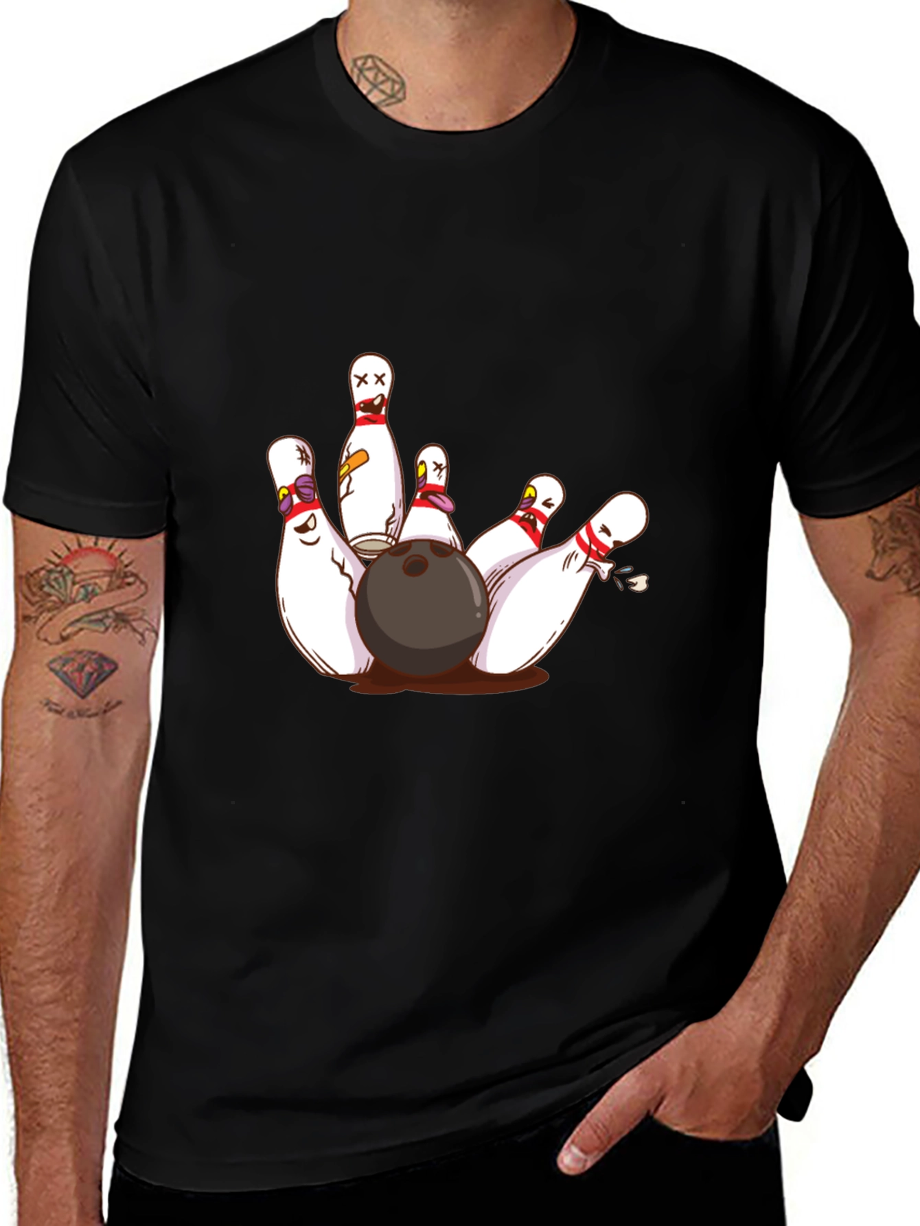 Bowling Strike Graphic Tee - Funny Cartoon Pins