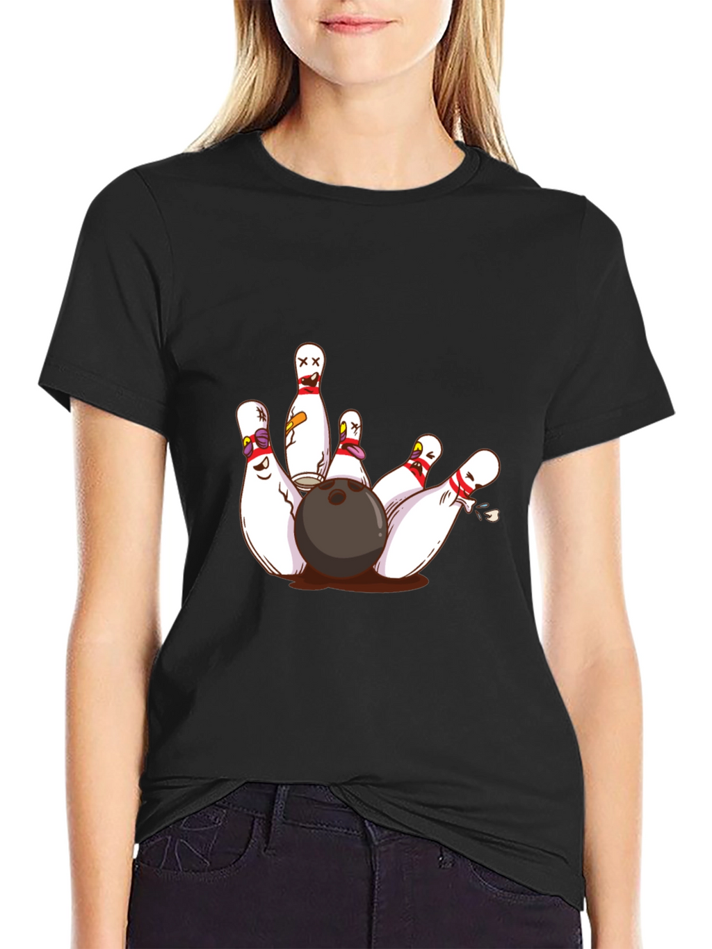Bowling Strike Graphic Tee - Funny Cartoon Pins