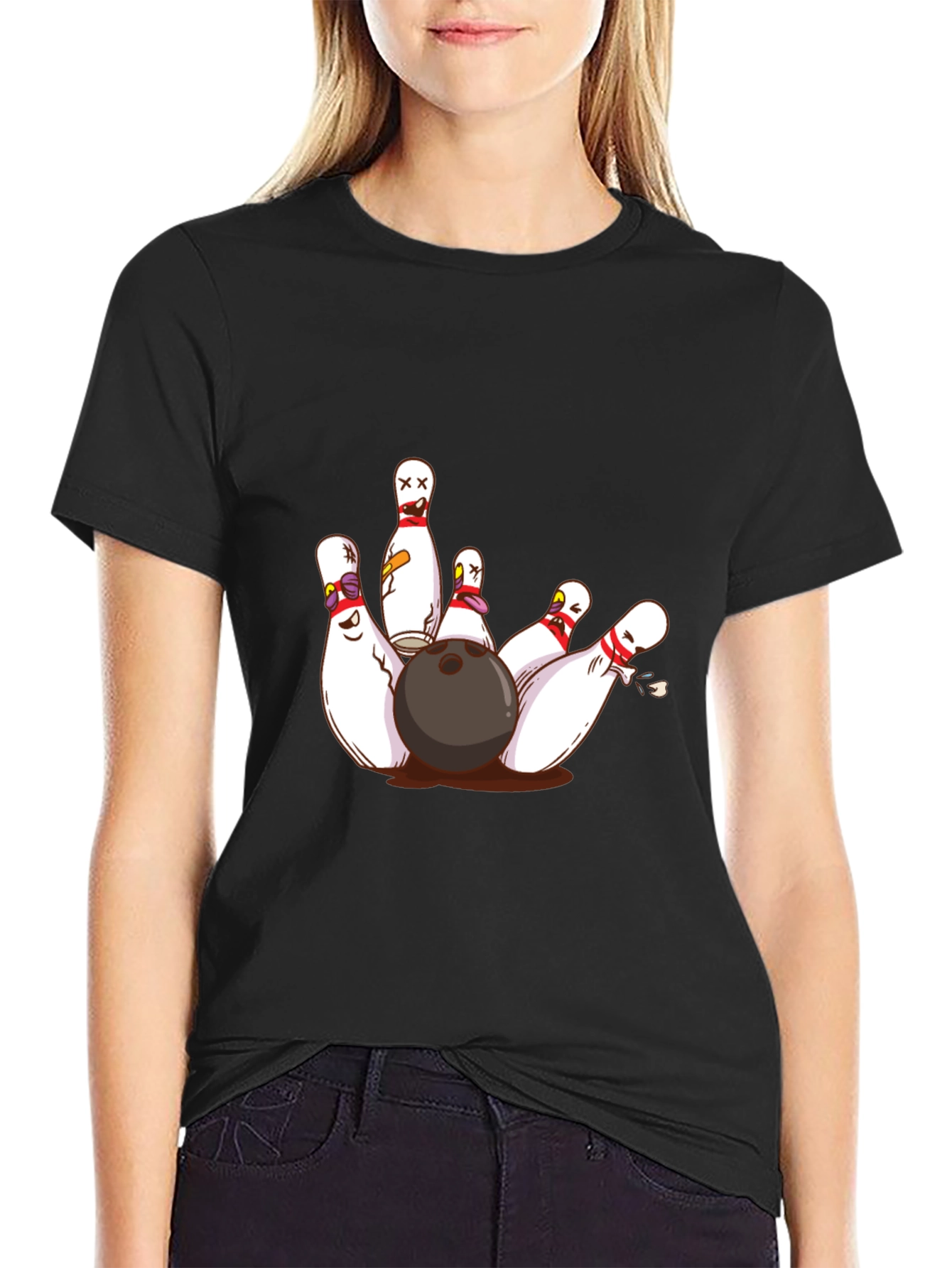 Bowling Strike Graphic Tee - Funny Cartoon Pins