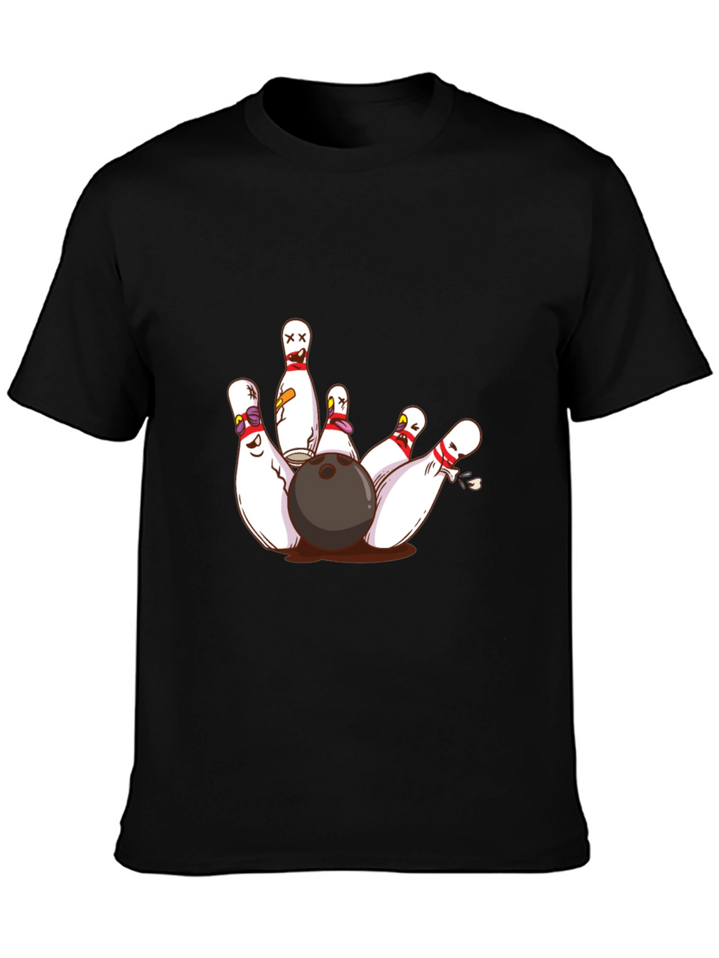 Bowling Strike Graphic Tee - Funny Cartoon Pins