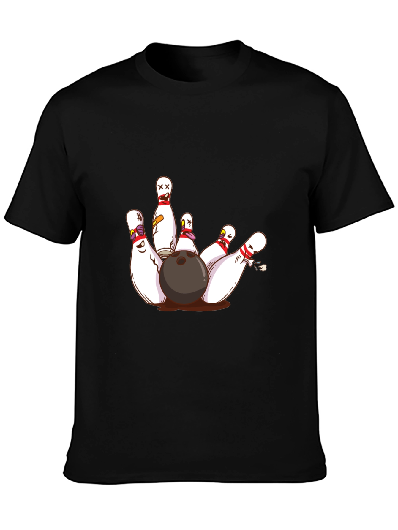 Bowling Strike Graphic Tee - Funny Cartoon Pins