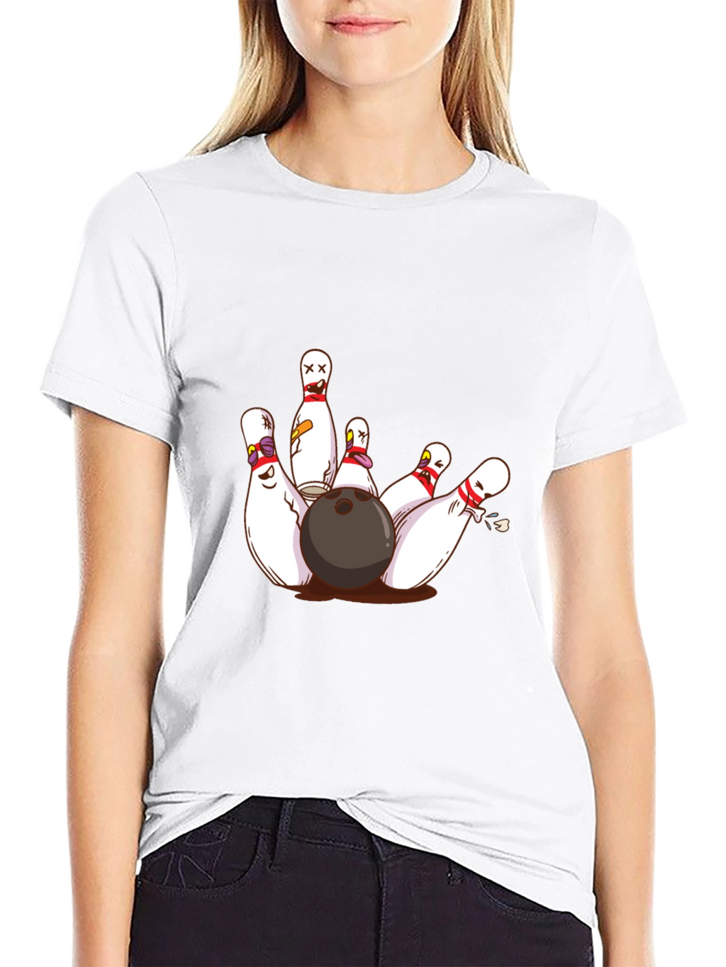 Bowling Strike Graphic Tee - Funny Cartoon Pins