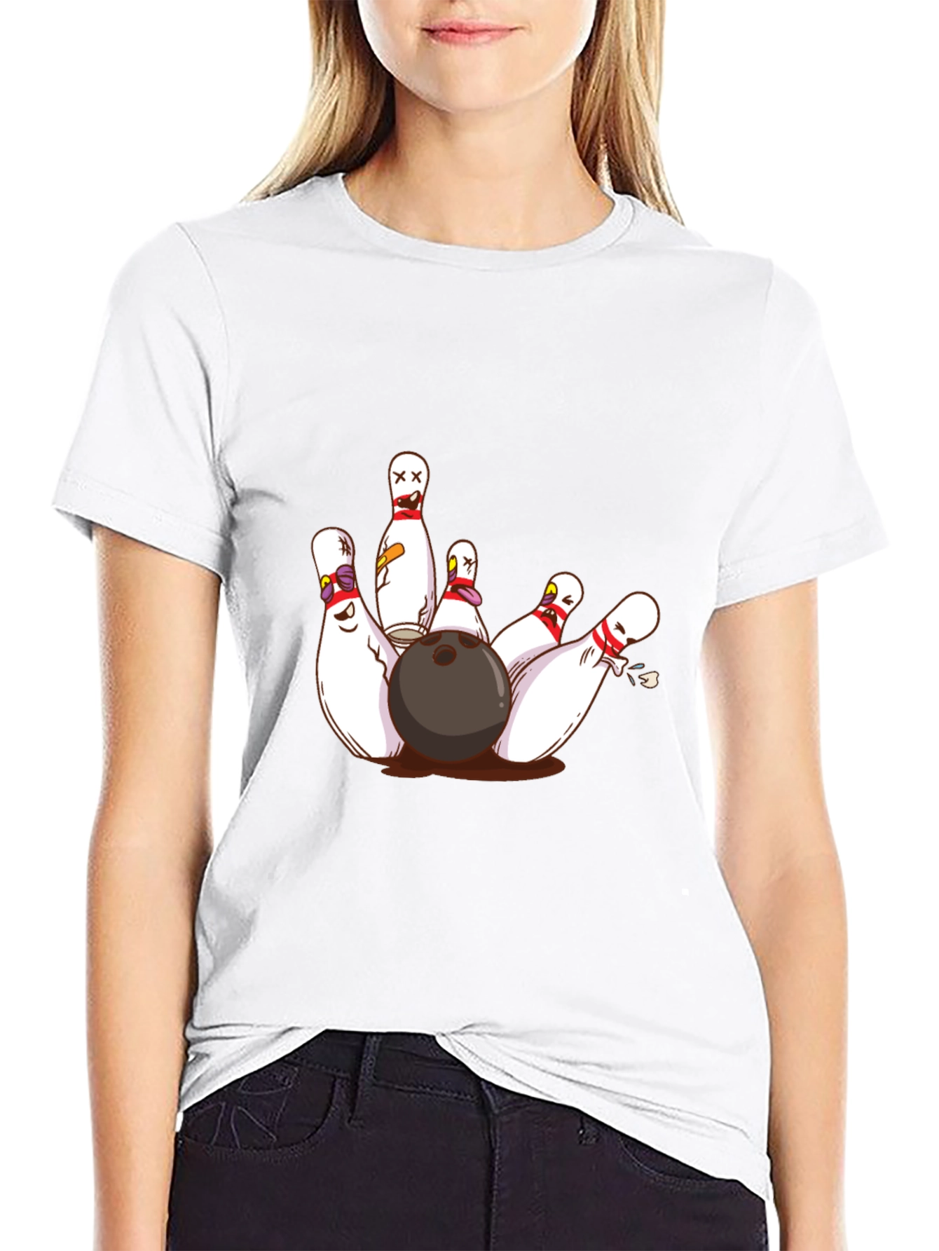Bowling Strike Graphic Tee - Funny Cartoon Pins