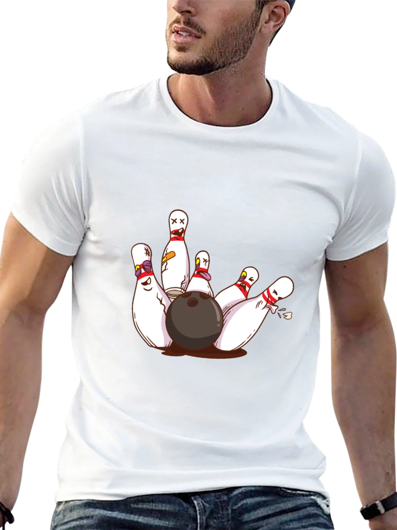 Bowling Strike Graphic Tee - Funny Cartoon Pins