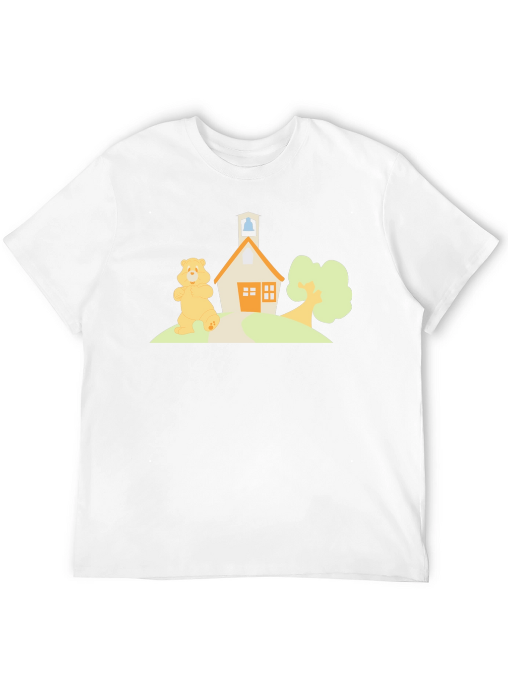 Cartoon Bear Schoolhouse Black T-Shirt