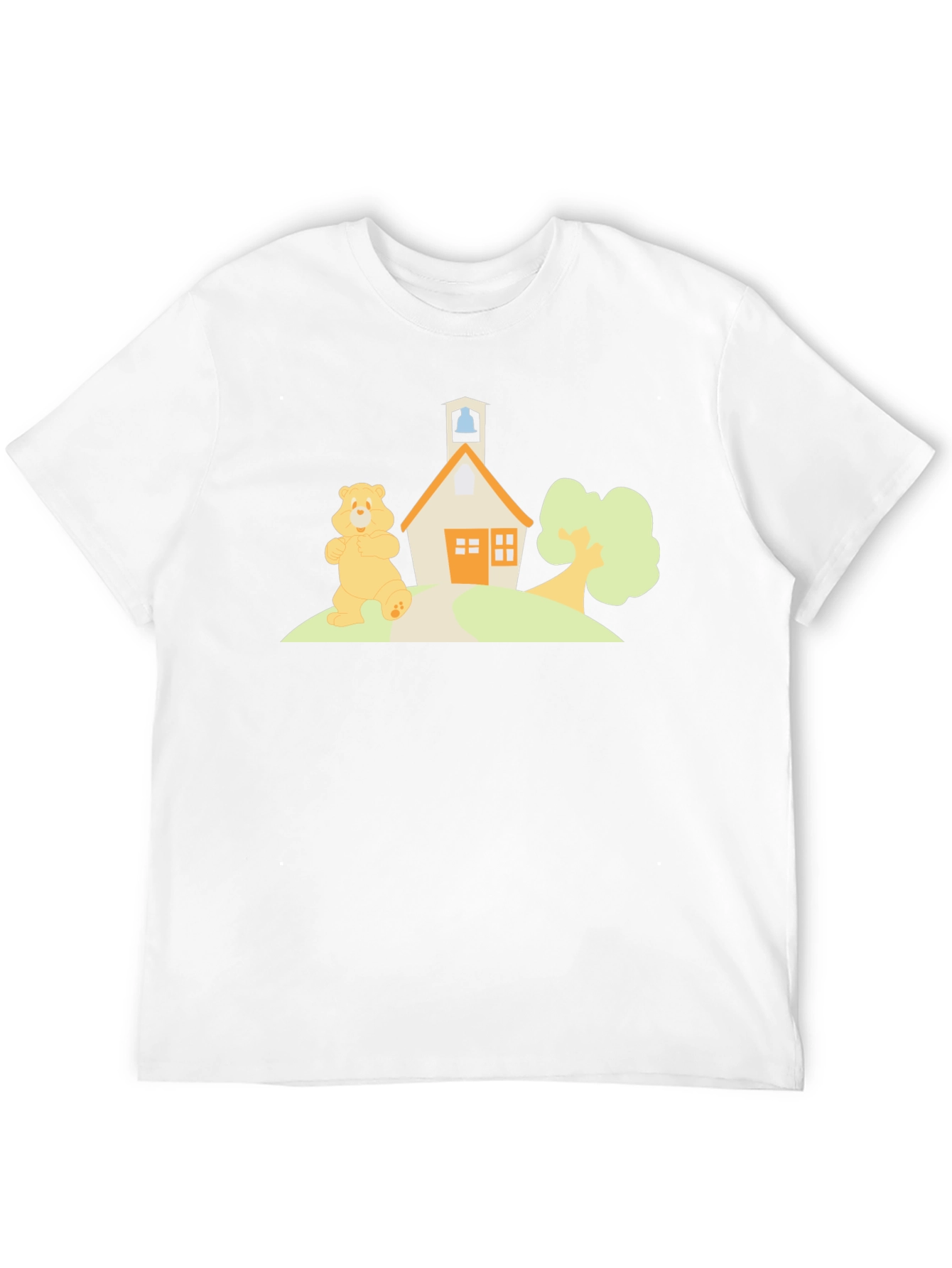 Cartoon Bear Schoolhouse Black T-Shirt