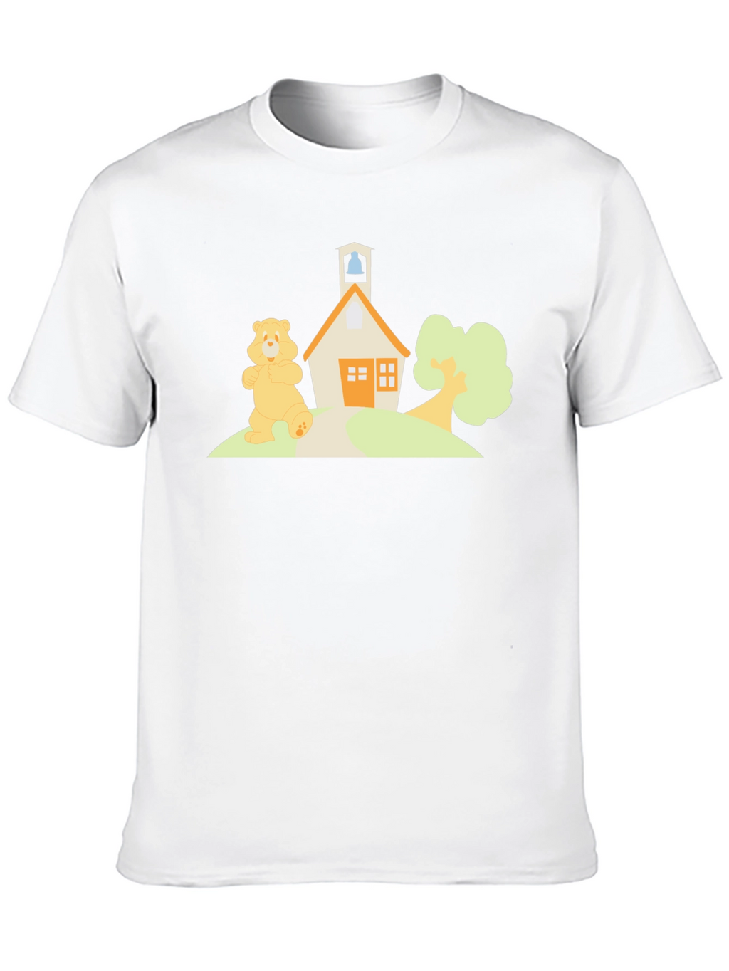 Cartoon Bear Schoolhouse Black T-Shirt