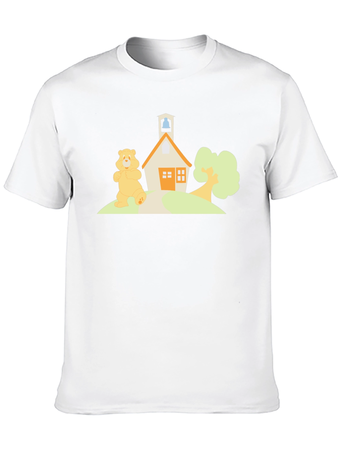 Cartoon Bear Schoolhouse Black T-Shirt
