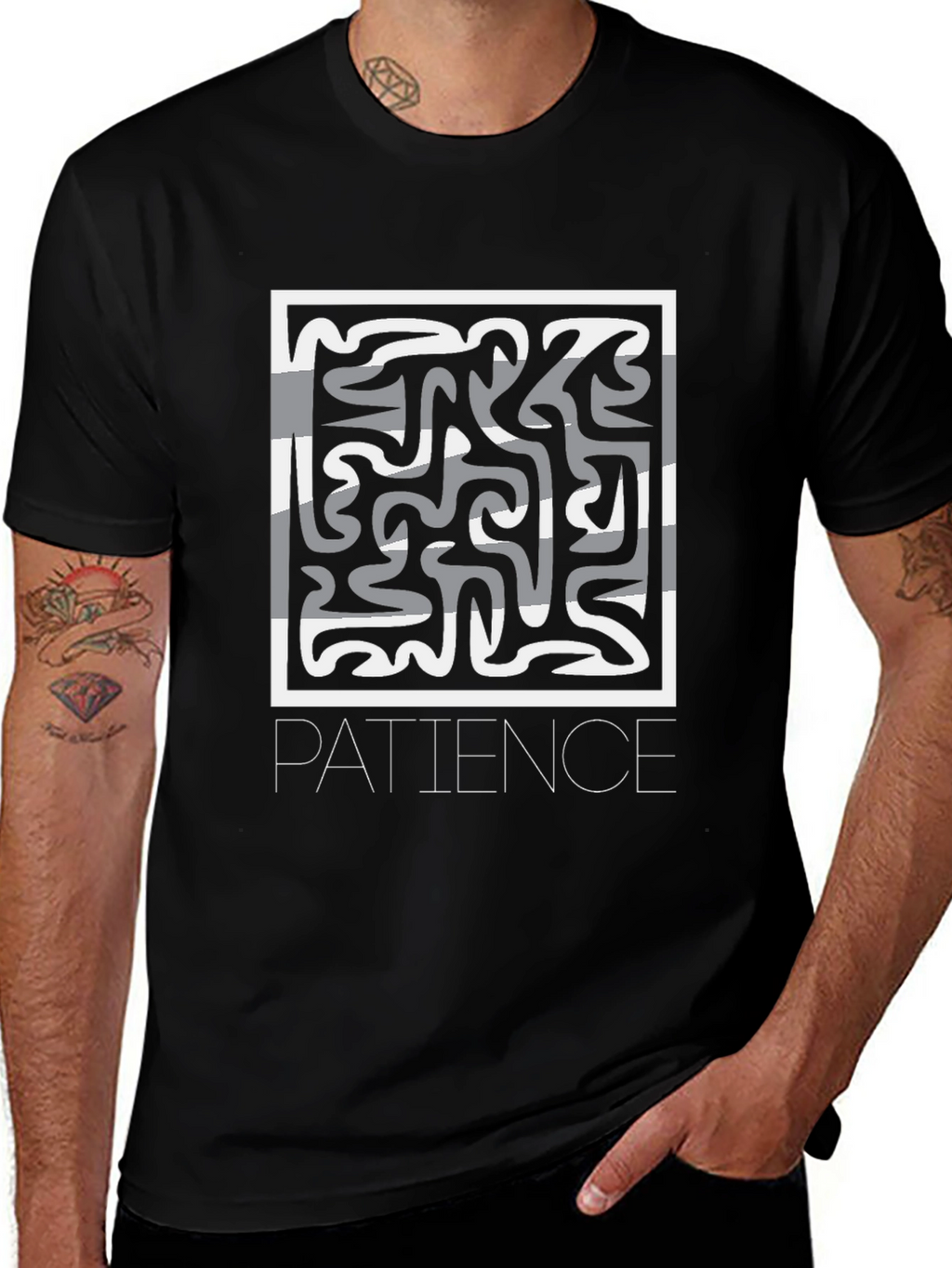 Patience Graphic Print Black Crew Neck T-Shirt