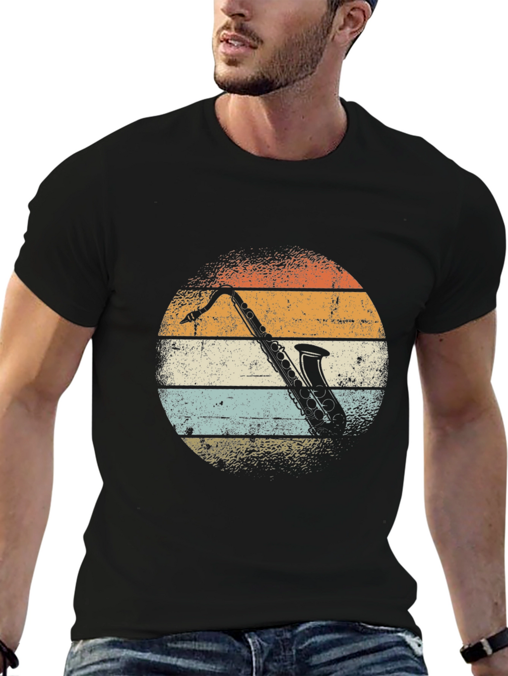 Retro Saxophone Sunset Graphic T-Shirt
