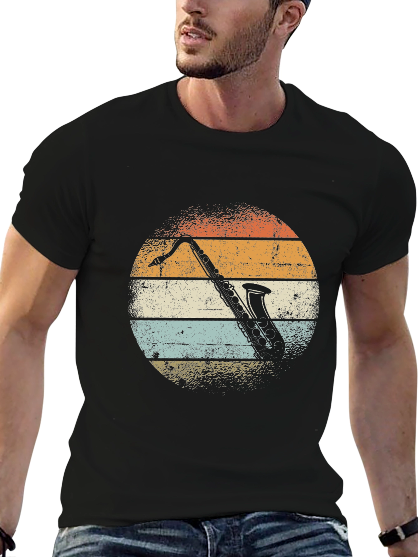 Retro Saxophone Sunset Graphic T-Shirt