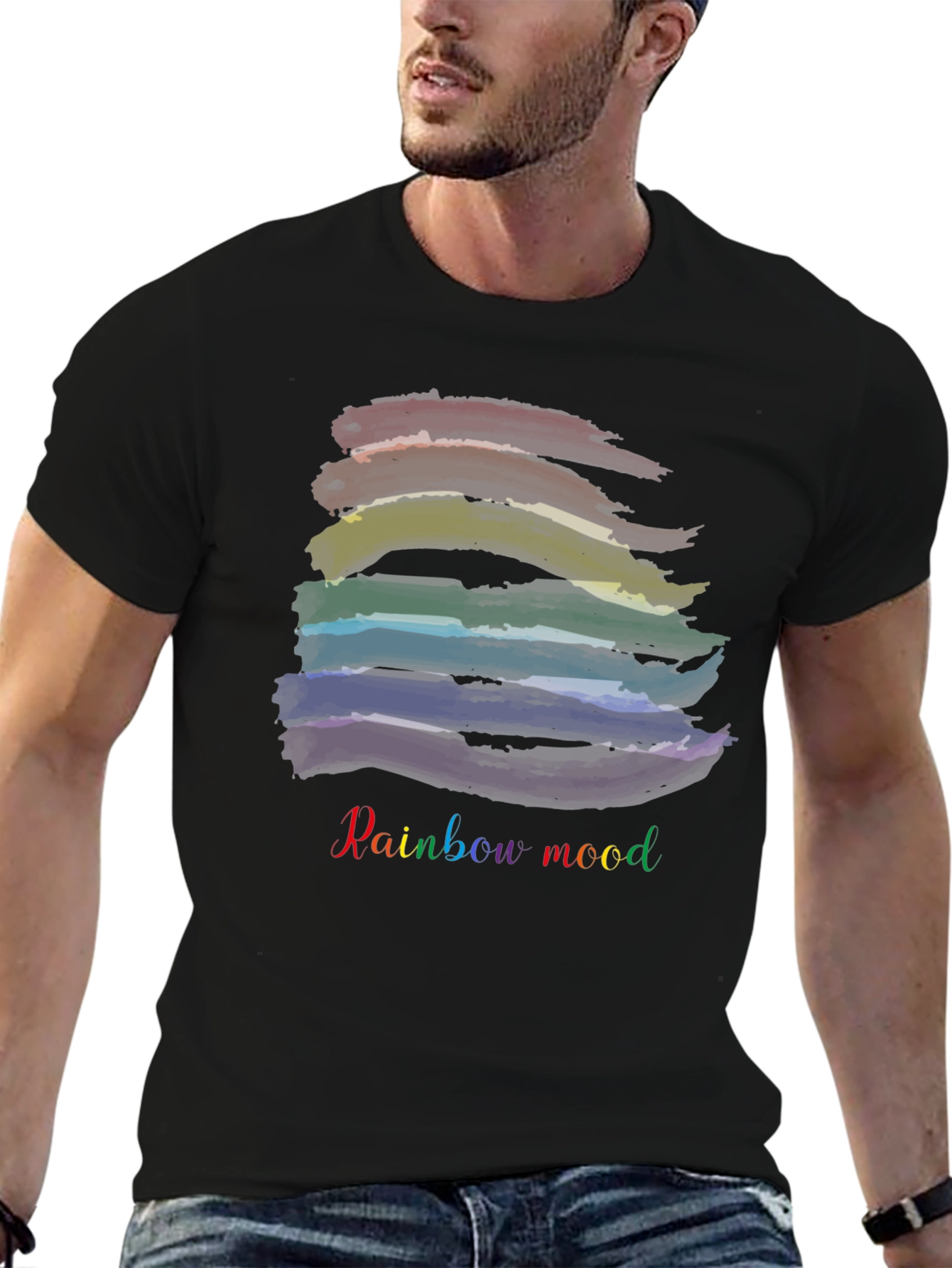 Rainbow Mood Black T-Shirt: Stylish & Comfortable