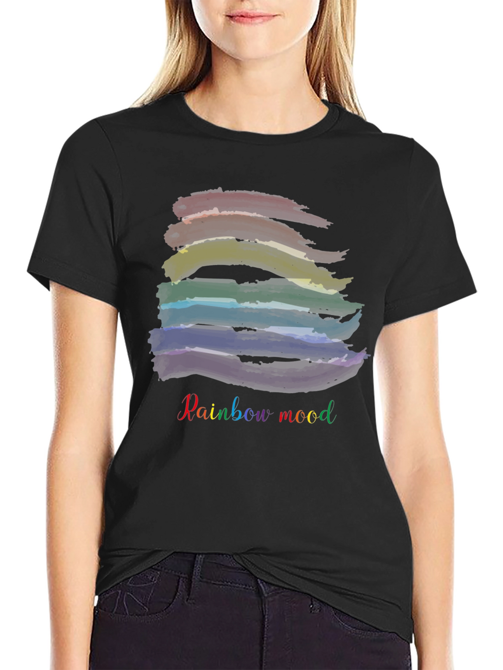 Rainbow Mood Black T-Shirt: Stylish & Comfortable