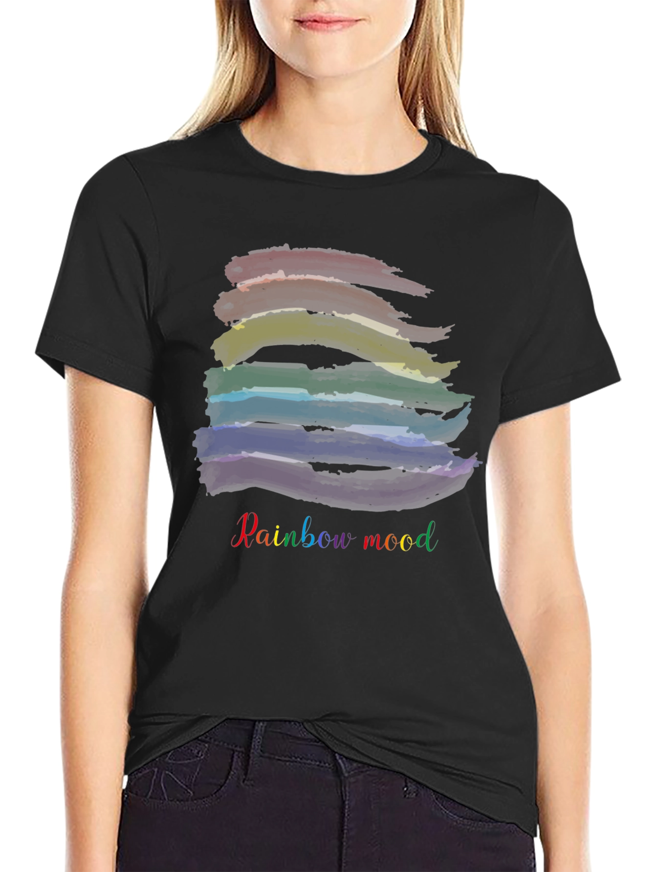 Rainbow Mood Black T-Shirt: Stylish & Comfortable