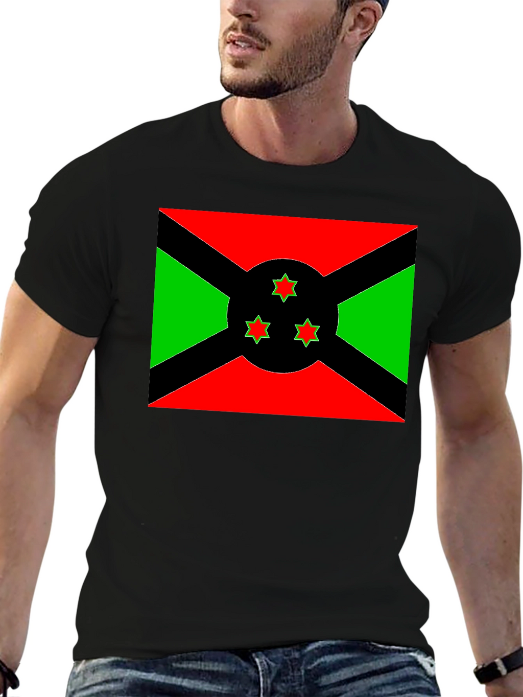 Burundi Flag Graphic Tee - Black Cotton