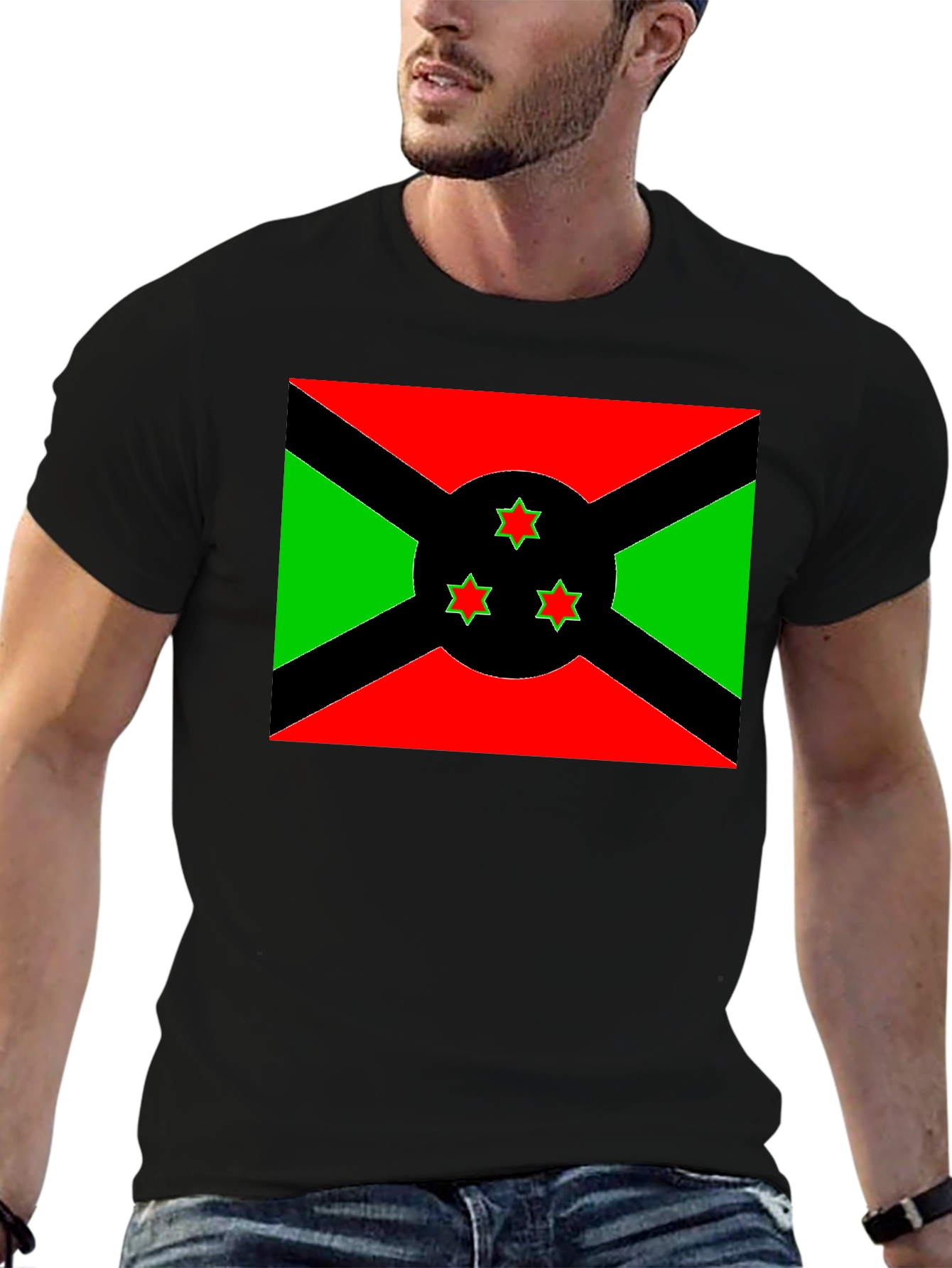 Burundi Flag Graphic Tee - Black Cotton