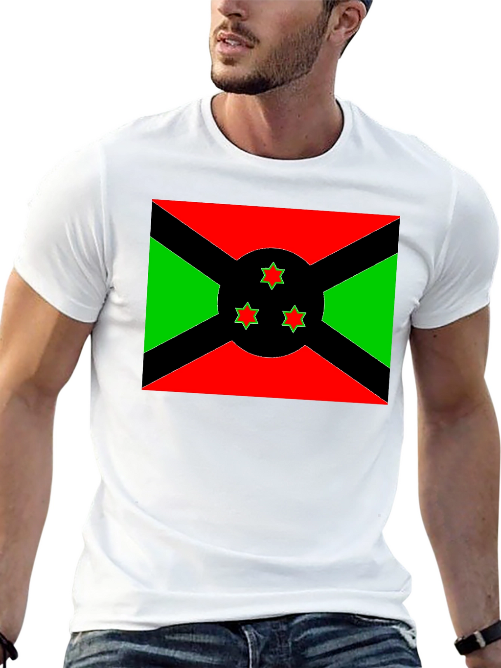 Burundi Flag Graphic Tee - Black Cotton
