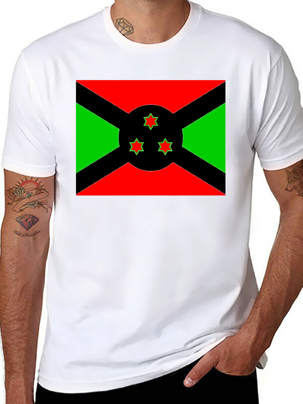 Burundi Flag Graphic Tee - Black Cotton