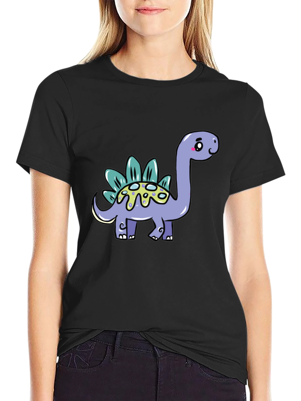 Cute Dinosaur Graphic Tee - Black Cotton T-Shirt