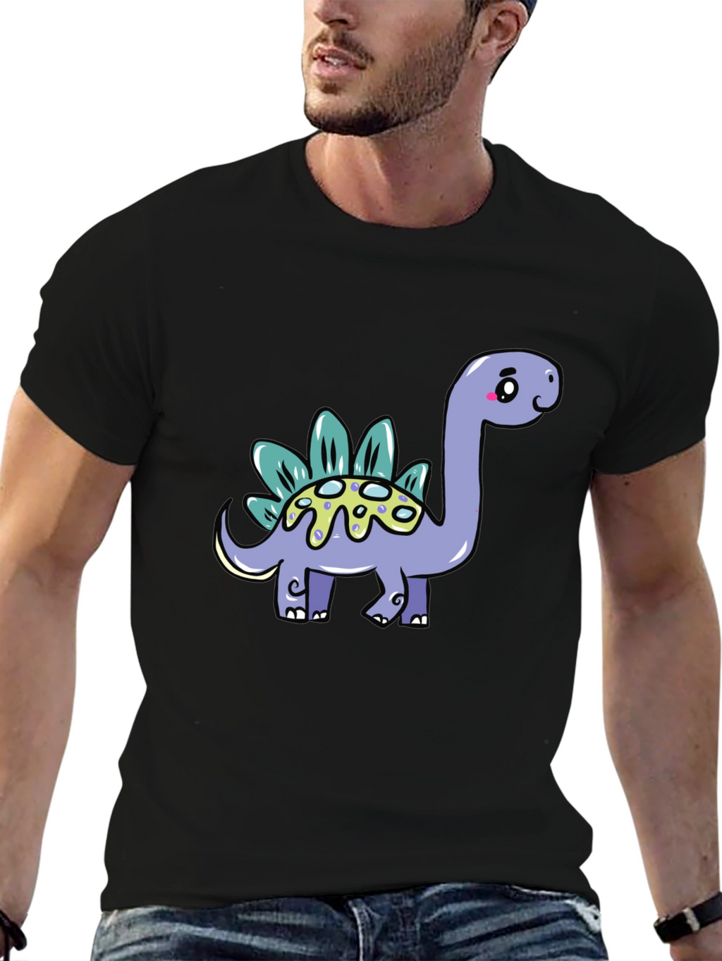Cute Dinosaur Graphic Tee - Black Cotton T-Shirt
